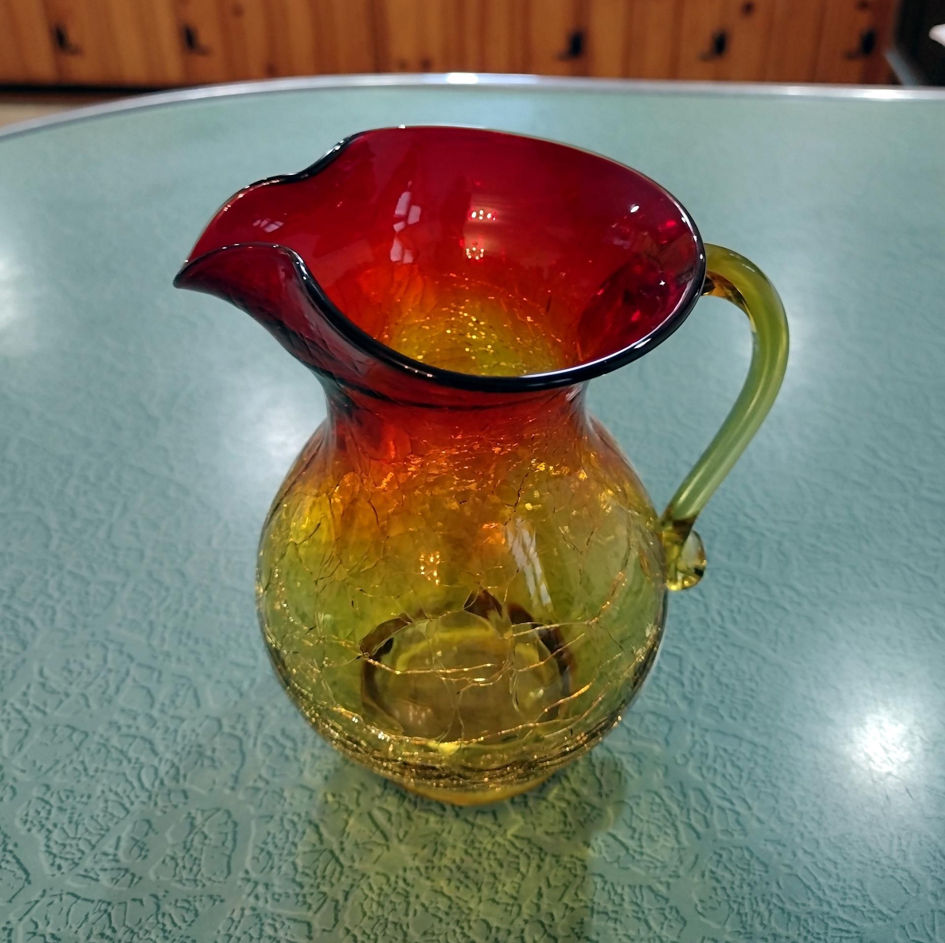 Kanawha Amberina Crackle Glass Cruet Vinegar shops Oil Pitcher Cork & Metal Stoppers