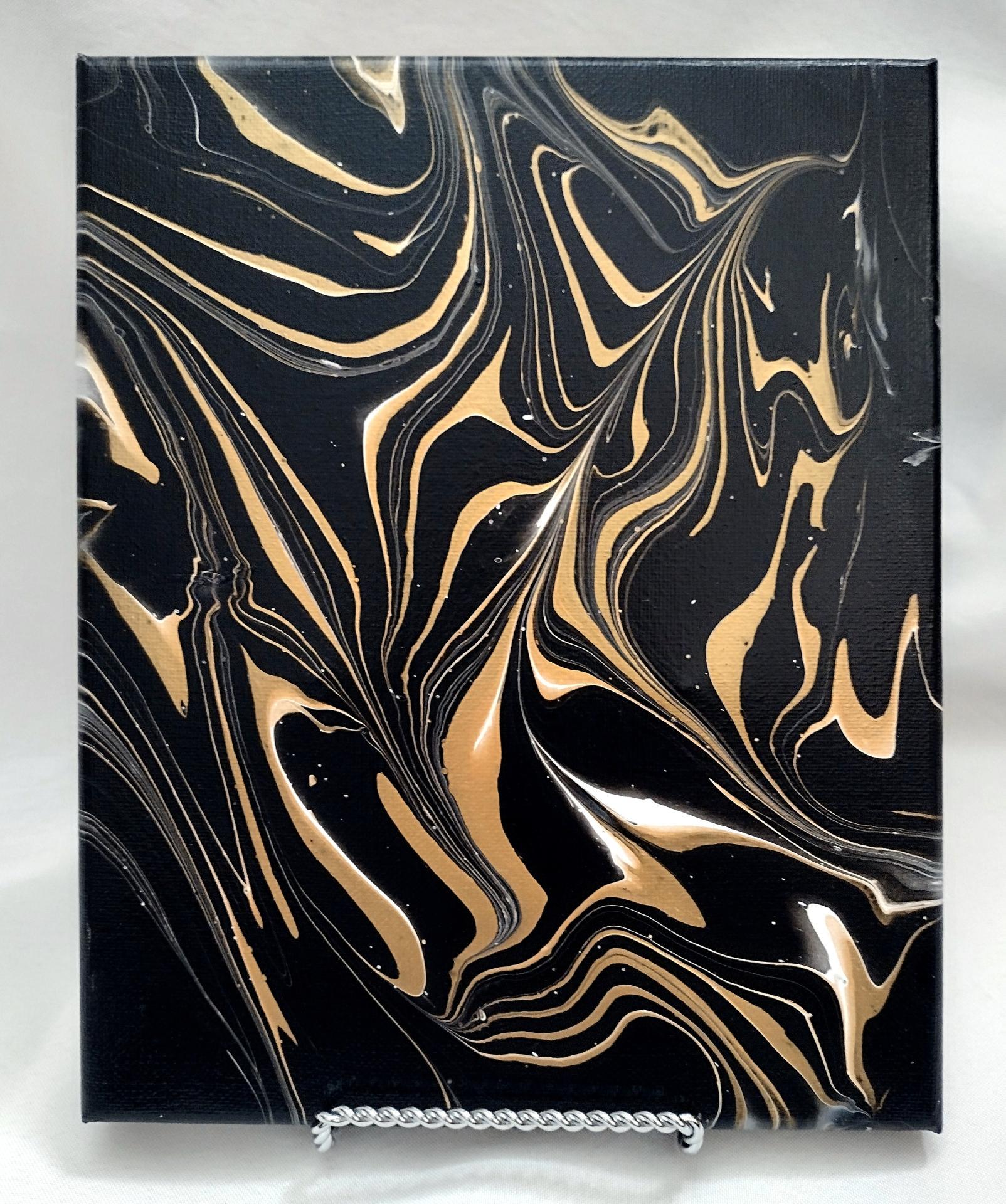 Handmade Large Black and popular Gold Acrylic Pour Painting