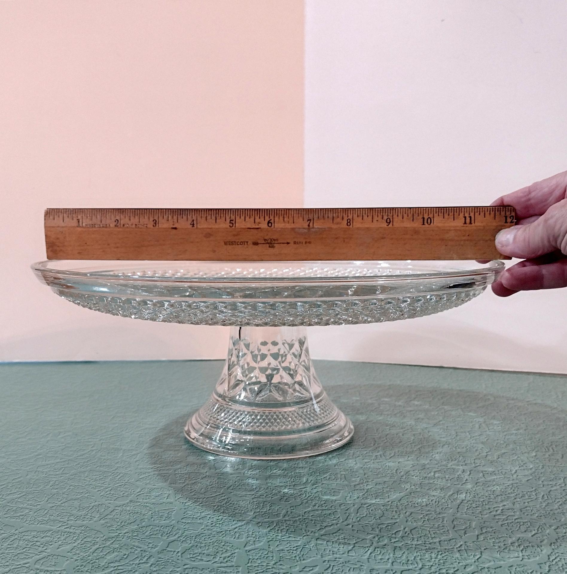 Vintage 12 Inch Anchor Hocking Wexford Pedestal Cake Stand with Lip, Pastry Dessert Display Plate