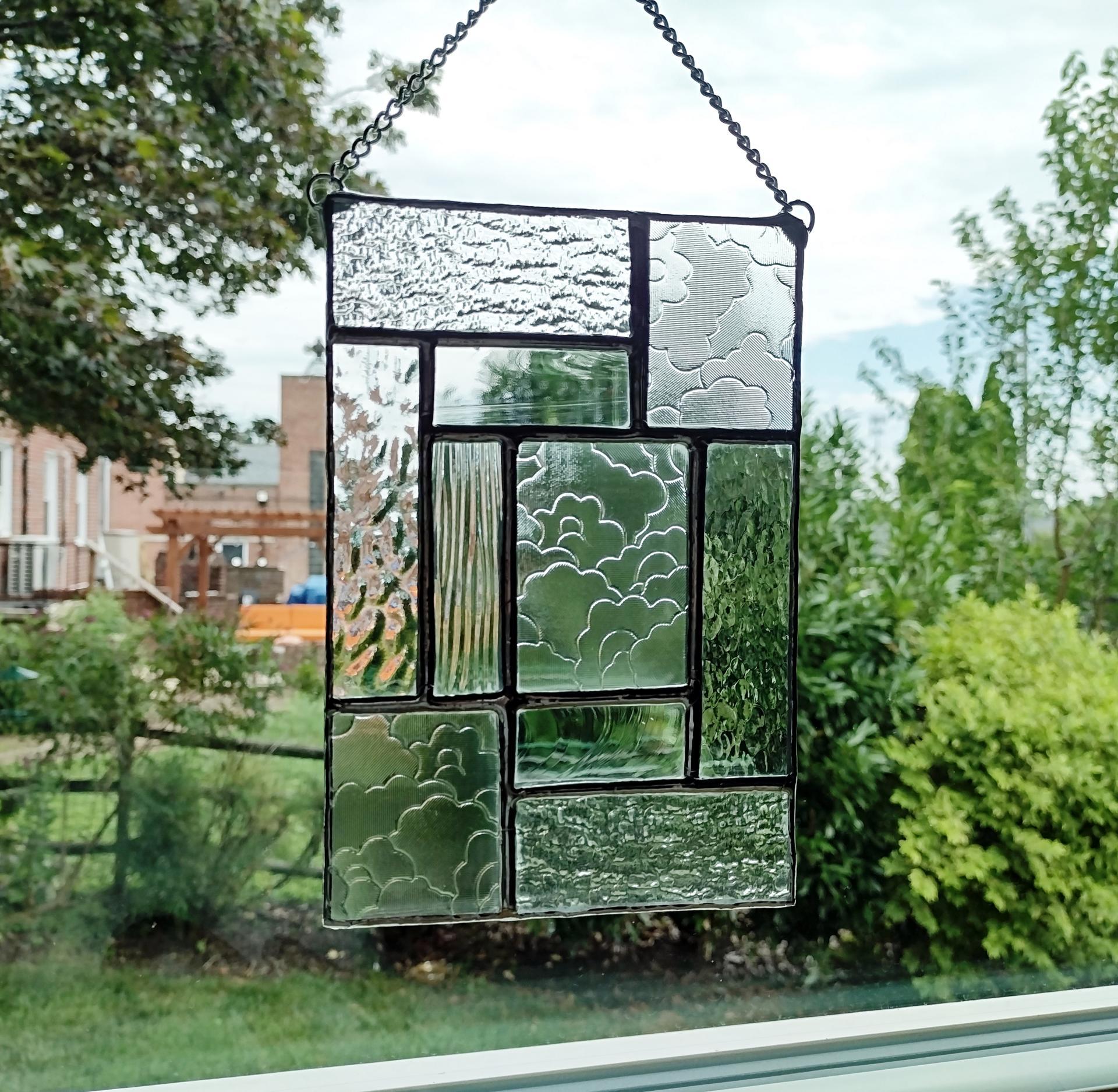 Clear Geometric Stained Glass Window Panel, Mondrian Stained Glass Suncatcher