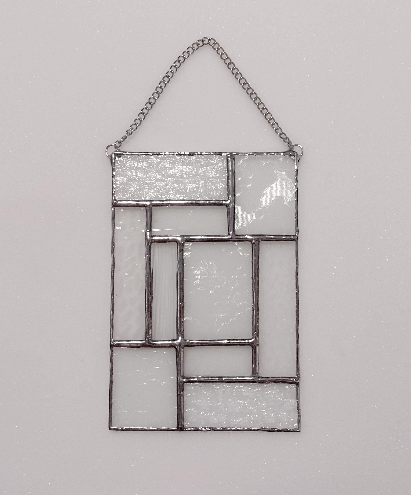 Clear Geometric Stained Glass Window Panel, Mondrian Stained Glass Suncatcher