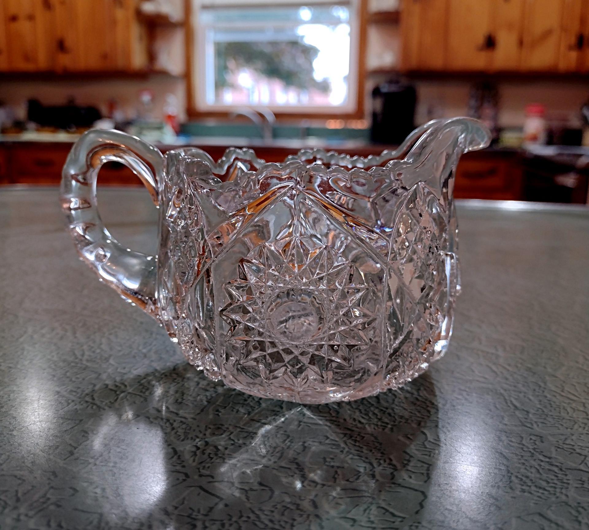 Vintage Pressed Clear Glass Creamer, EAPG Vaseline Glass Creamer