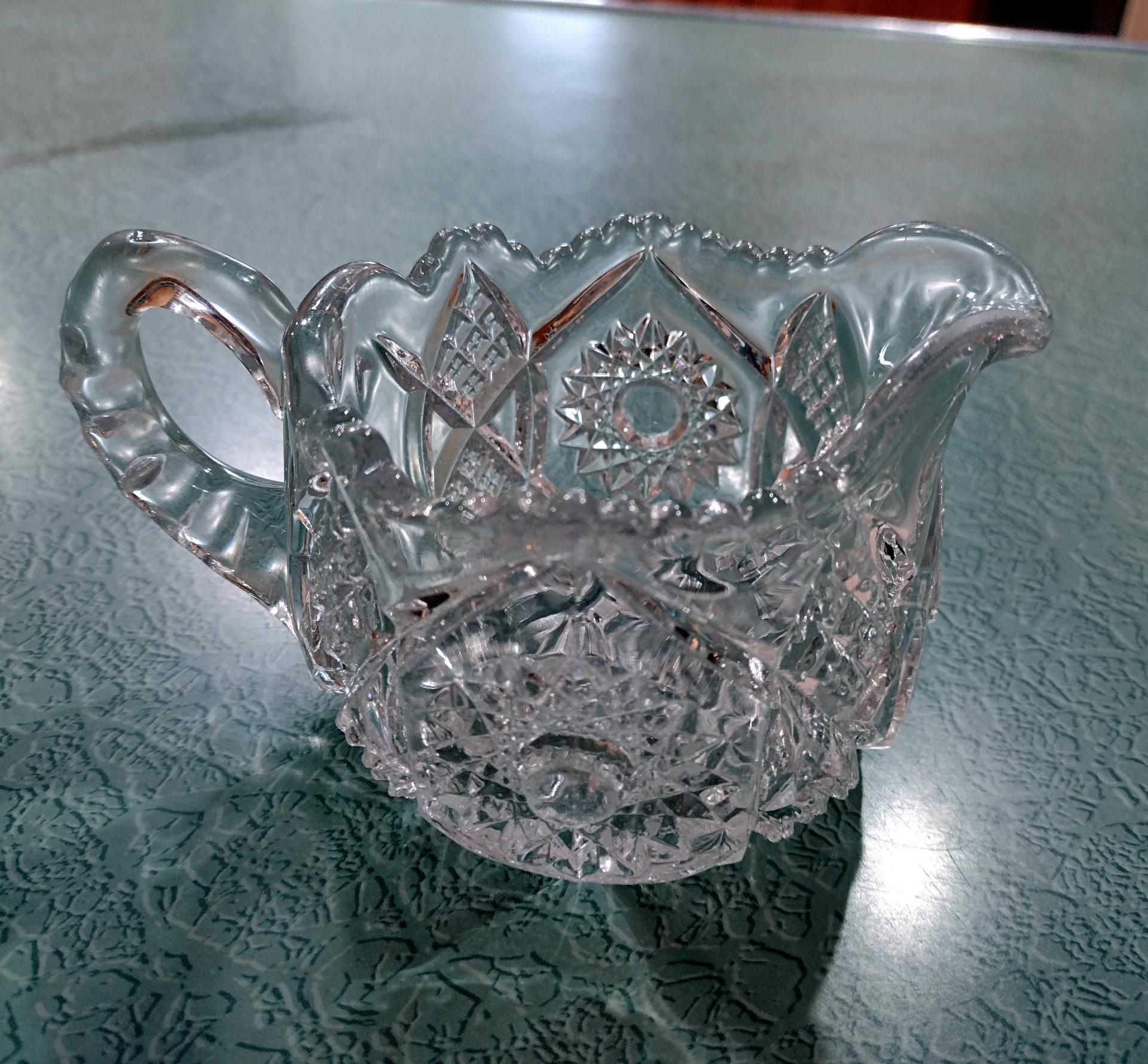 Vintage Pressed Clear Glass Creamer, EAPG Vaseline Glass Creamer