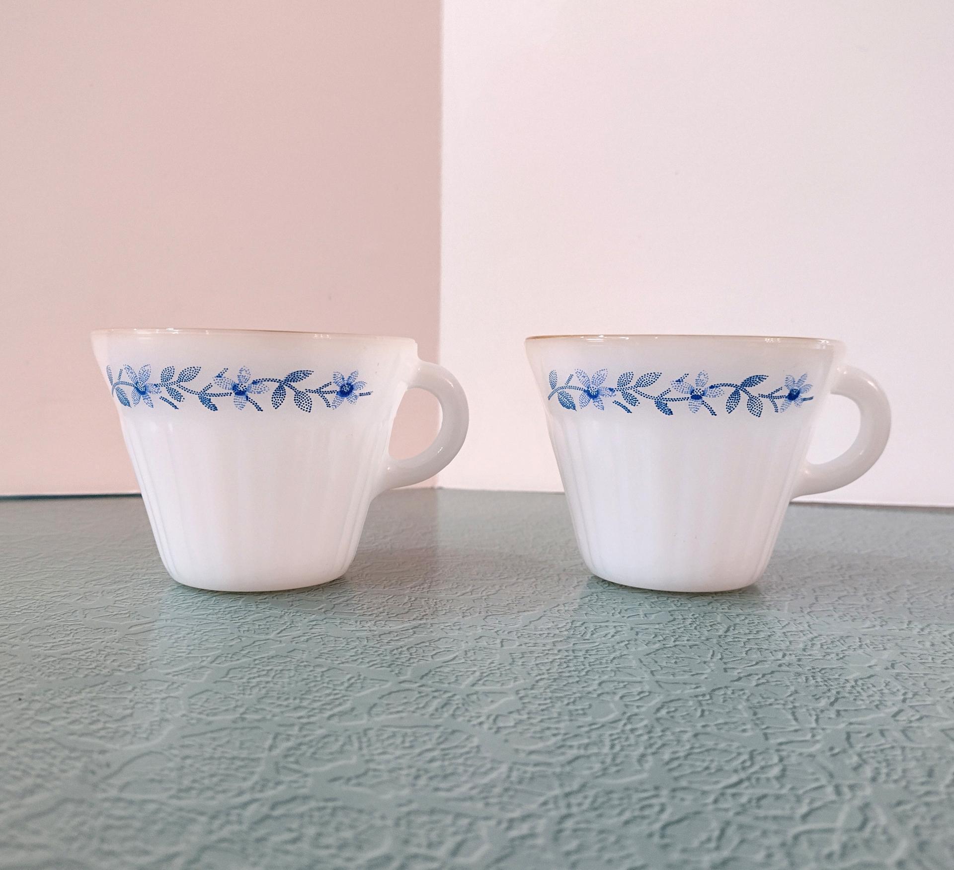 Vintage Termocrisa Blue Dot Floral Tea / Coffee Cups and Saucers