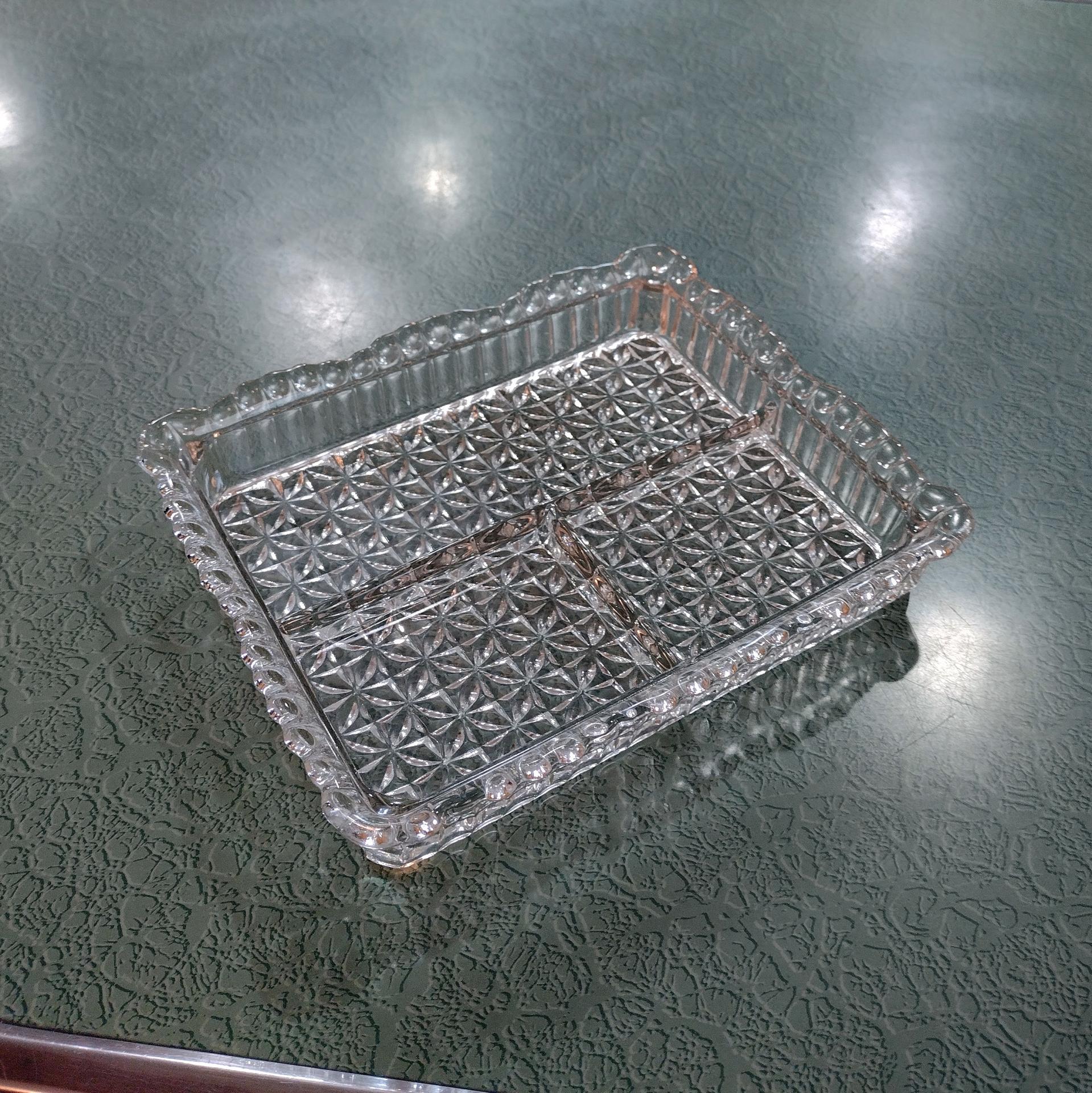 Vintage Indiana Glass 3 Part Divided Tray, Relish Dish, Diamond Pattern Depression Glass