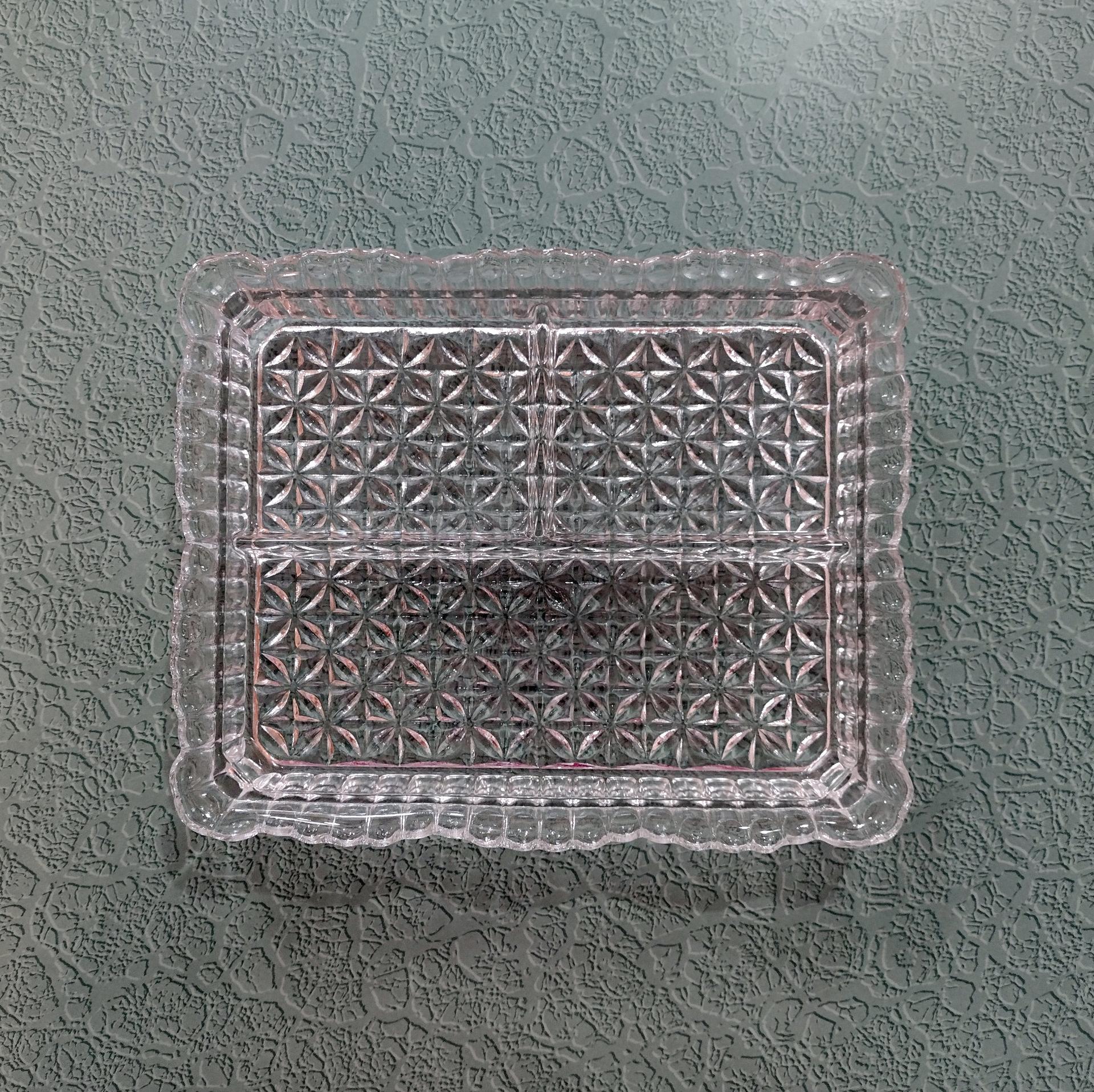 Vintage Indiana Glass 3 Part Divided Tray, Relish Dish, Diamond Pattern Depression Glass