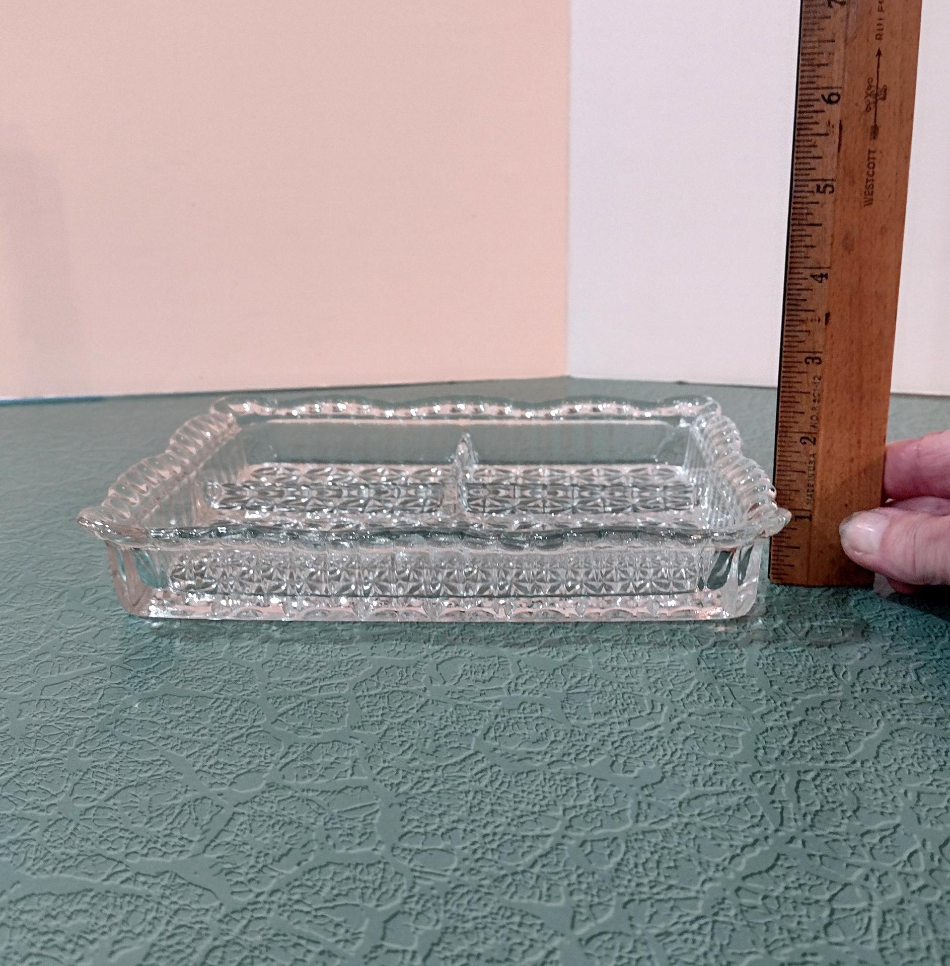 Vintage Indiana Glass 3 Part Divided Tray, Relish Dish, Diamond Pattern Depression Glass