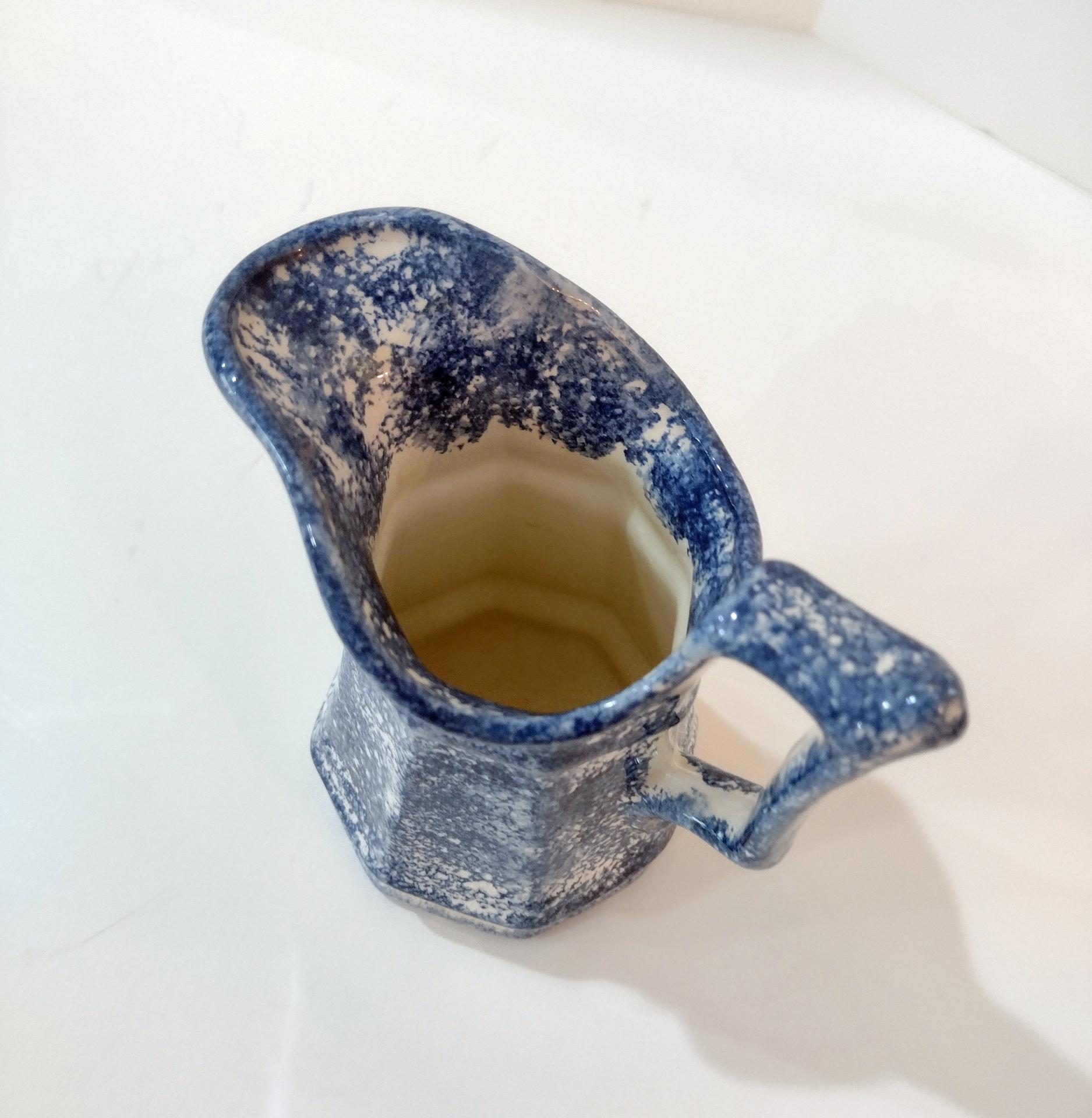 Vintage Blue Spongeware Ceramic Pitcher