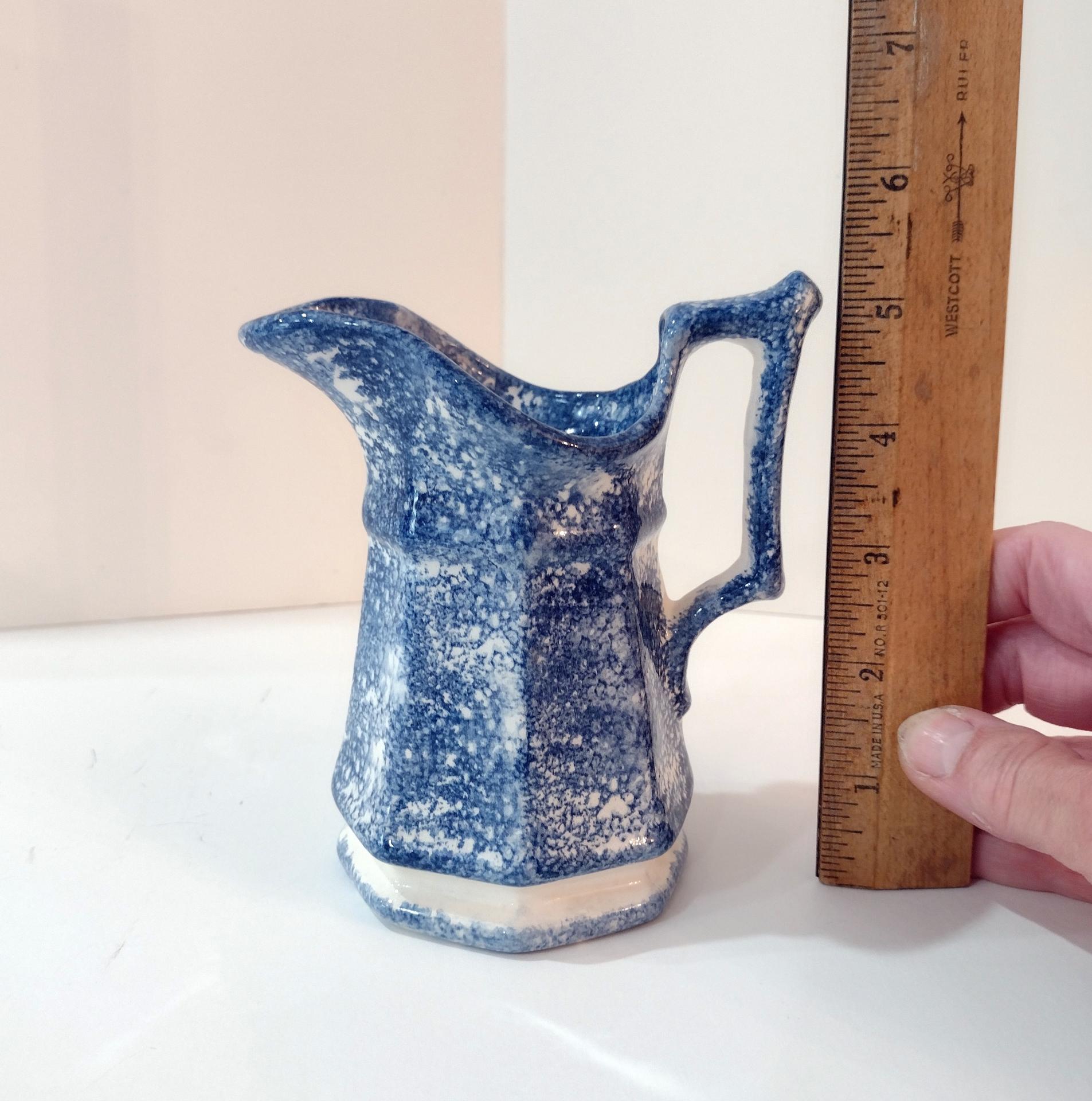 Vintage Blue Spongeware Ceramic Pitcher