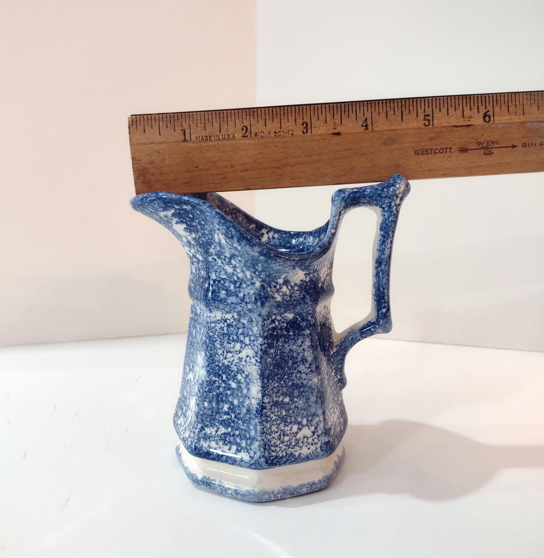 Vintage Blue Spongeware Ceramic Pitcher