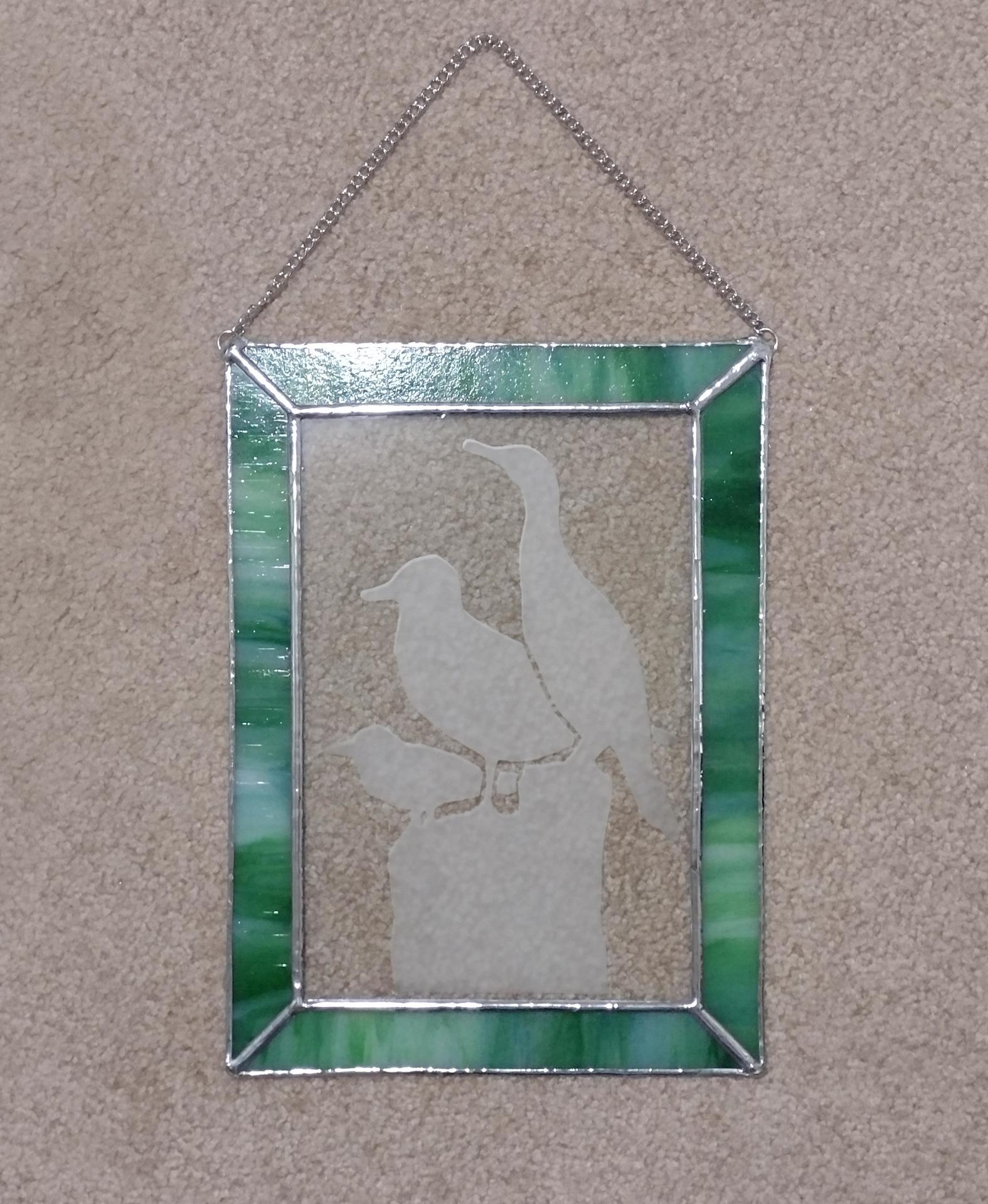 Sea Birds Etched Stained Glass Panel Suncatcher, Ocean Beach Decor