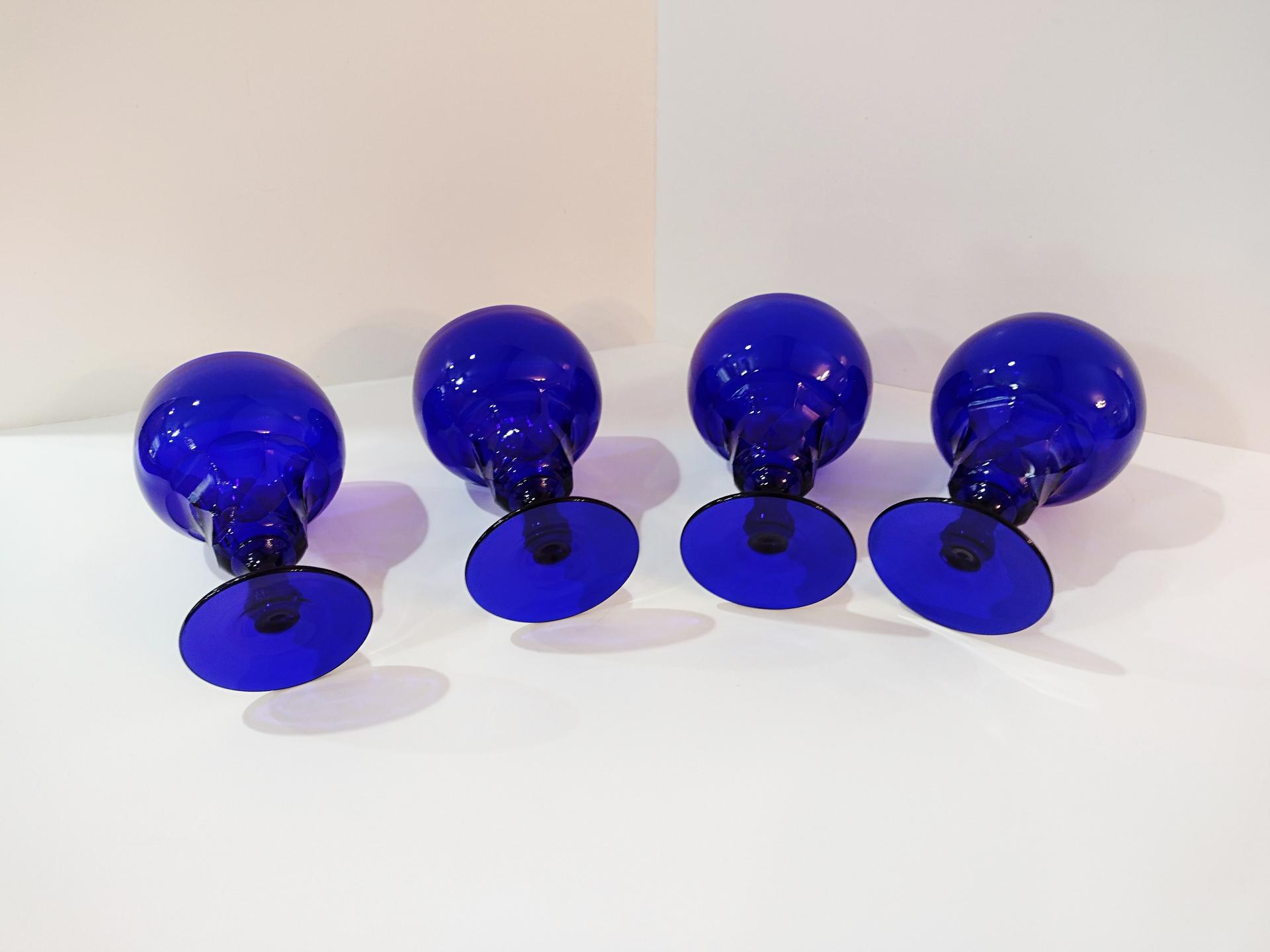 Vintage Fenton Georgian Cobalt Blue Water Wine Goblets, Set of Four