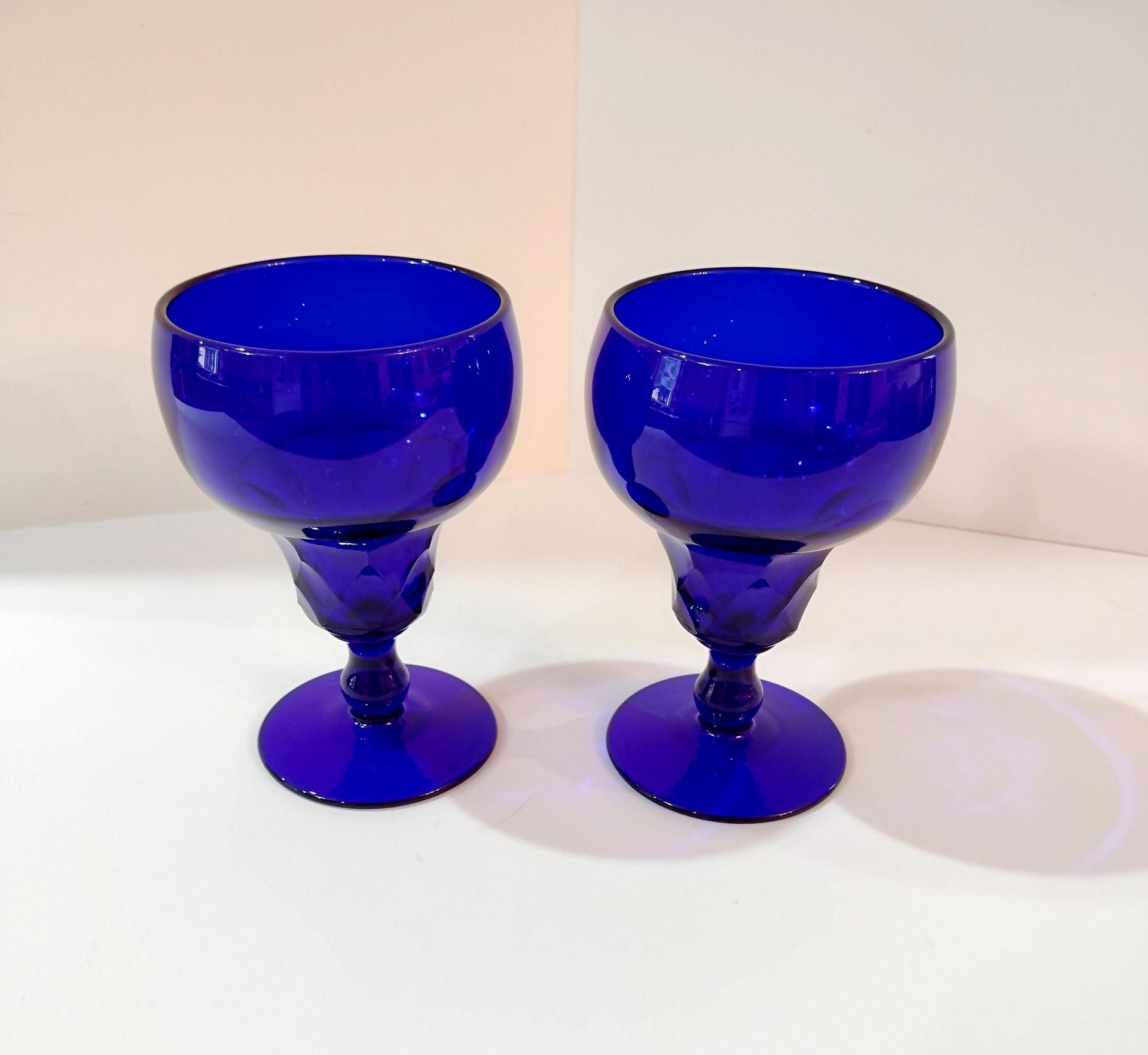 Vintage Fenton Georgian Cobalt Blue Water Wine Goblets, Set of Two