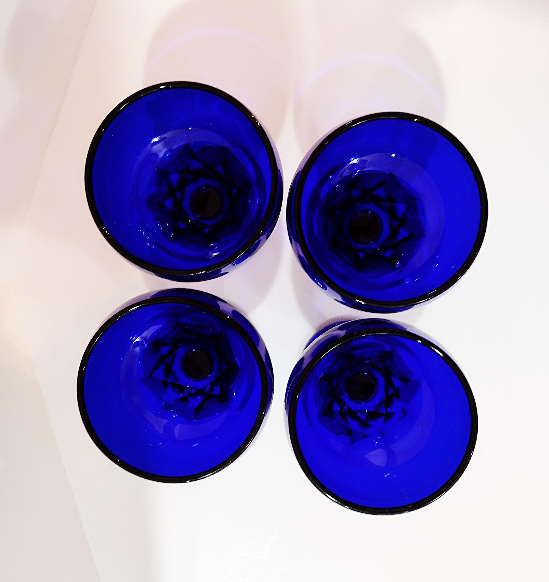 Vintage Fenton Georgian Cobalt Blue Water Wine Goblets, Set of Four