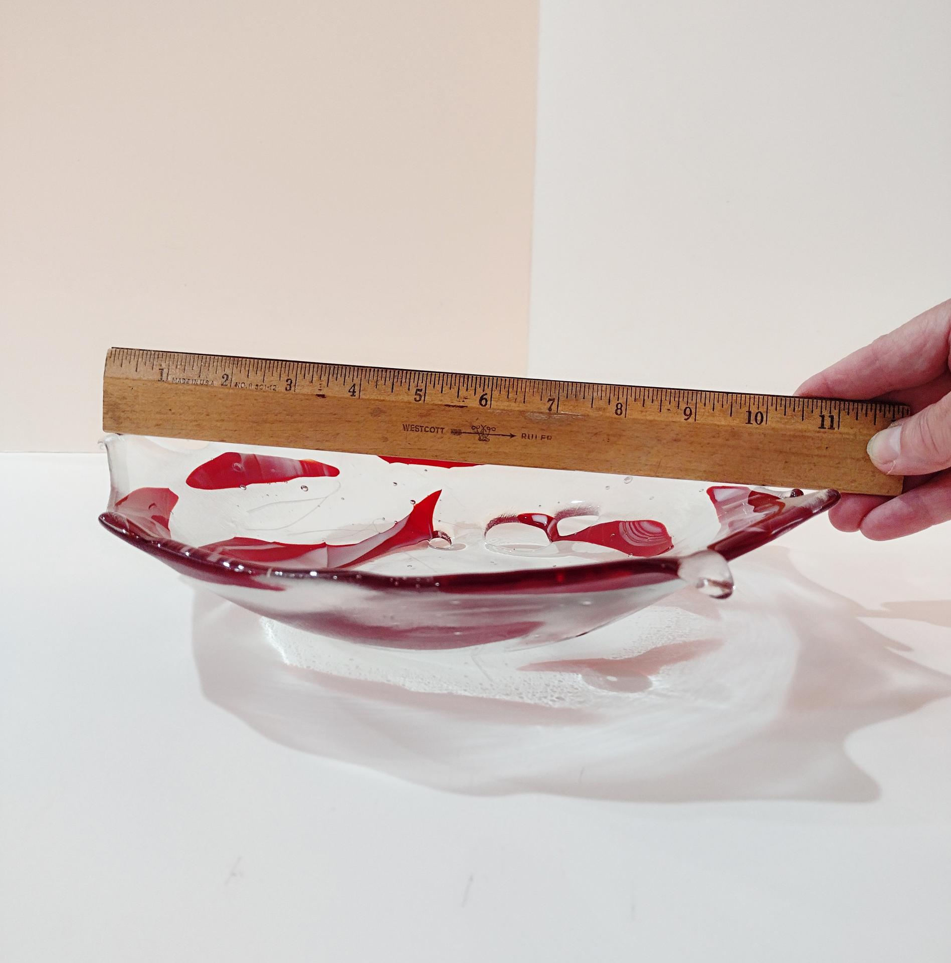 Fused Glass Fruit Bowl, Funky Red and Clear Glass Bowl