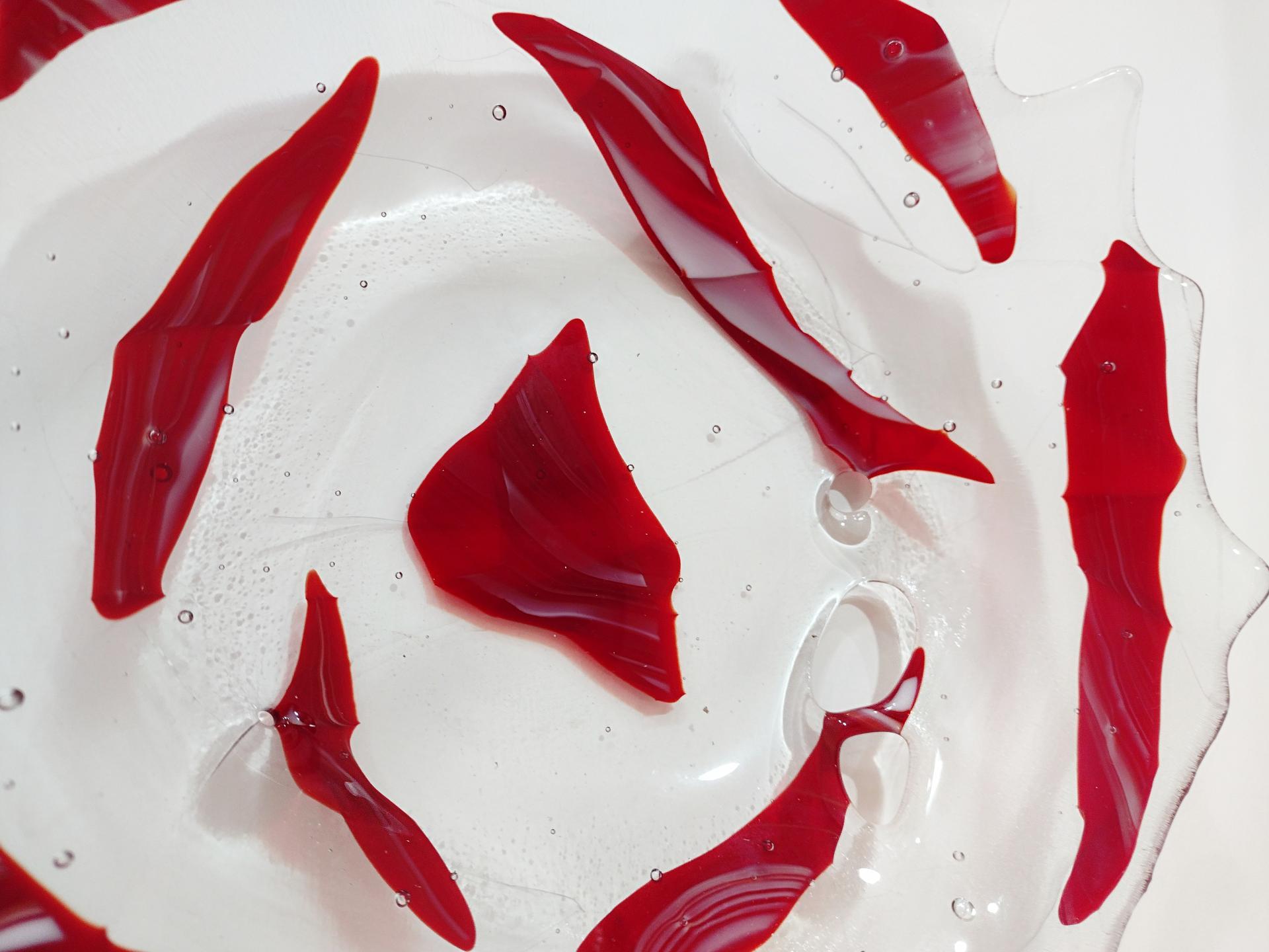 Fused Glass Fruit Bowl, Funky Red and Clear Glass Bowl