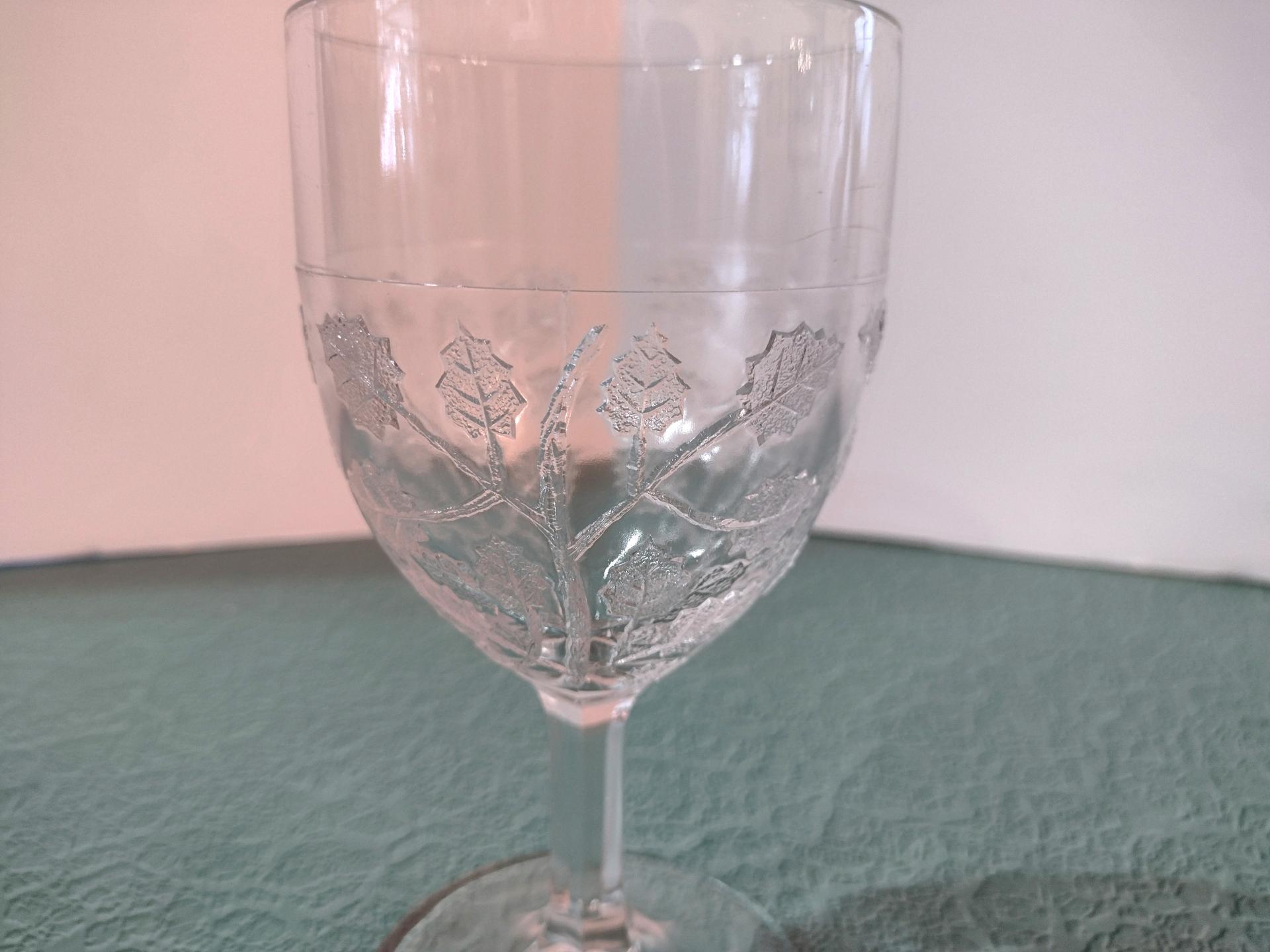 Vintage EAPG Gillinder and Sons #22 Leaves Glass Goblet, Antique Wine Glass, Vaseline Glass