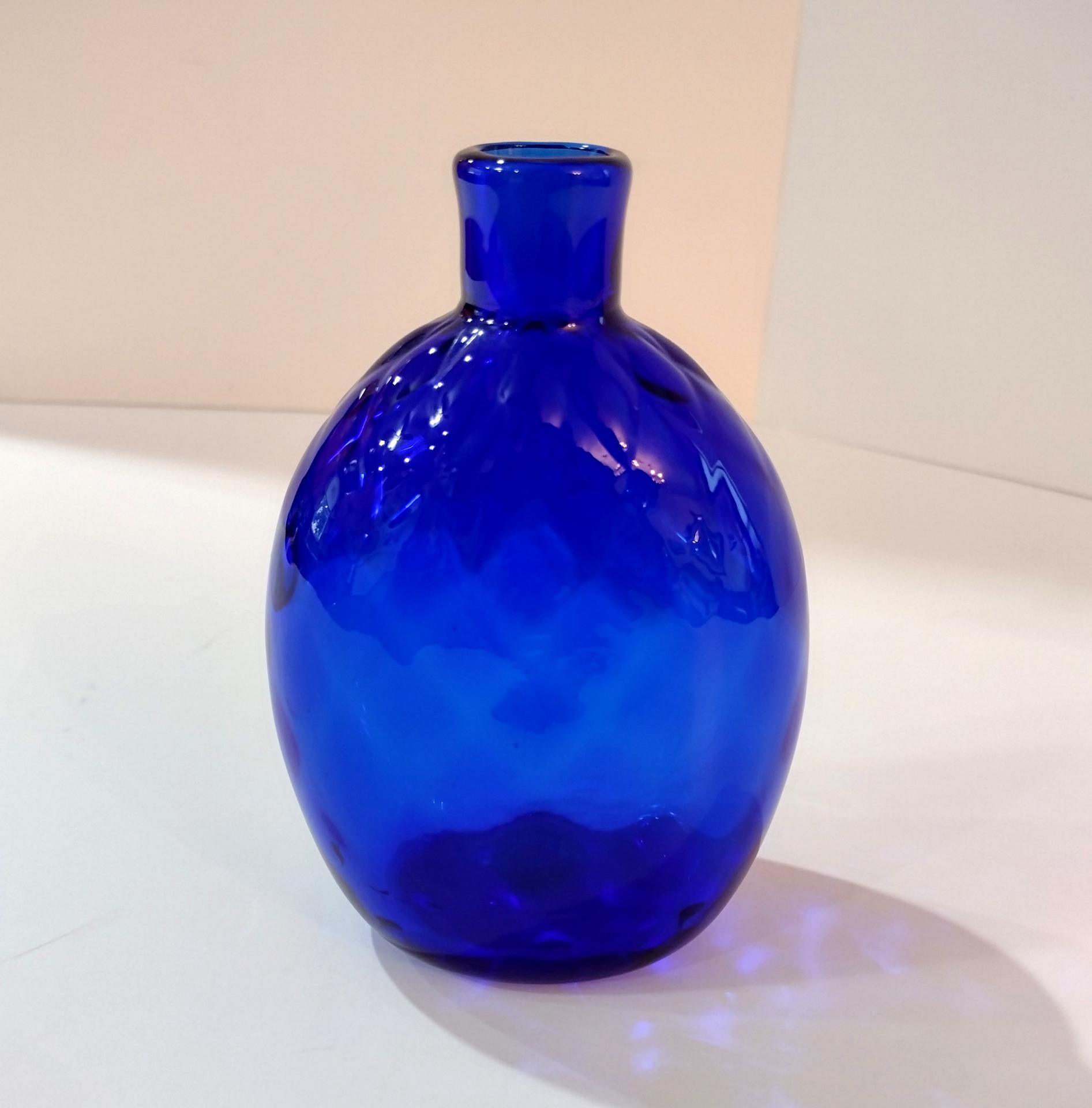 Vintage MMA Pairpoint Hand Blown Cobalt Blue Diamond Glass Flask, Cobalt Blue Glass Bud Vase