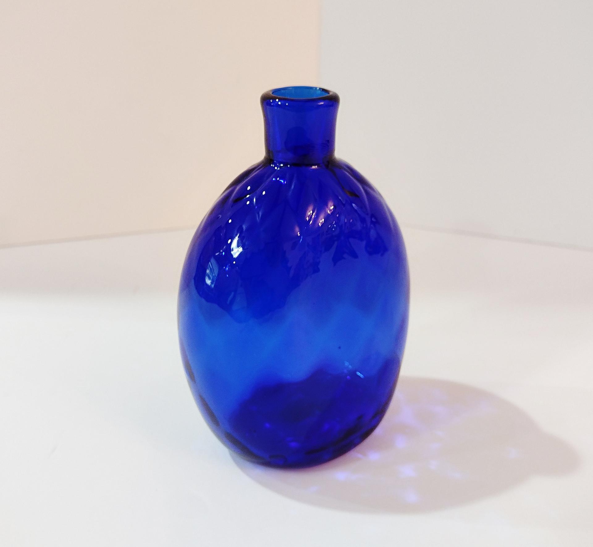 Vintage MMA Pairpoint Hand Blown Cobalt Blue Diamond Glass Flask, Cobalt Blue Glass Bud Vase