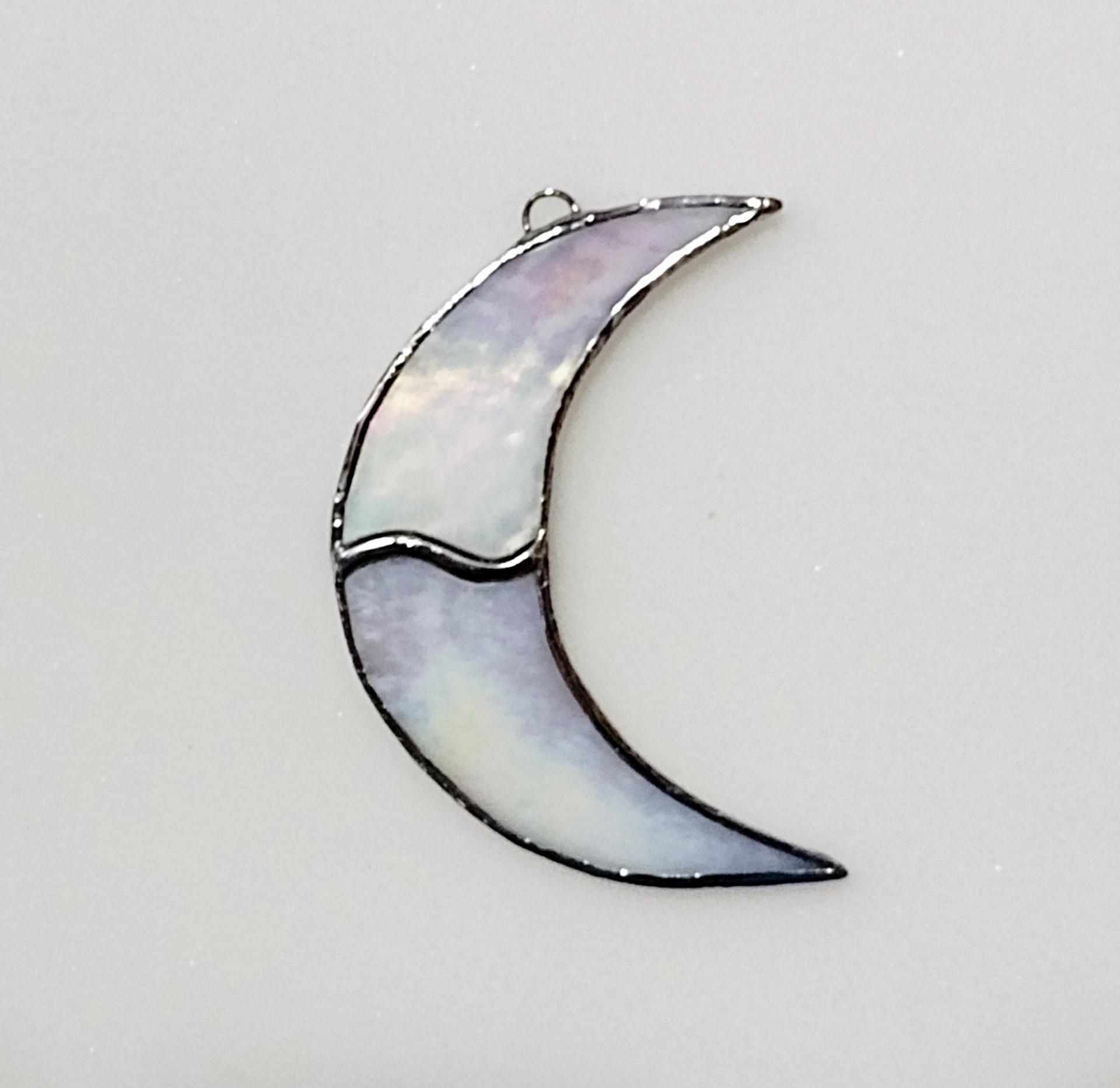 Stained Glass Crescent Moon Suncatcher, Rainbow Iridescent White Art Glass