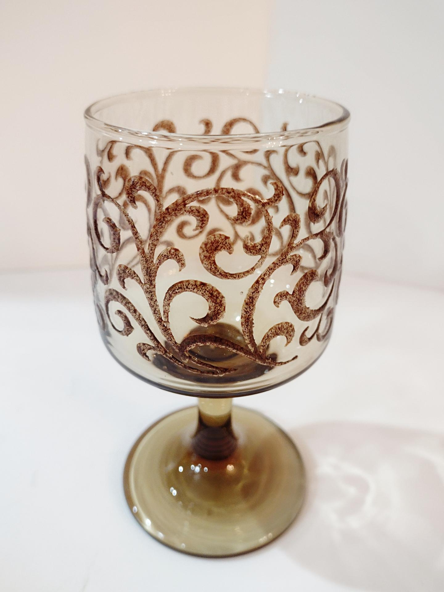 Vintage Libbey Prado Tawny Brown Scroll Wine Glasses, Set of Four