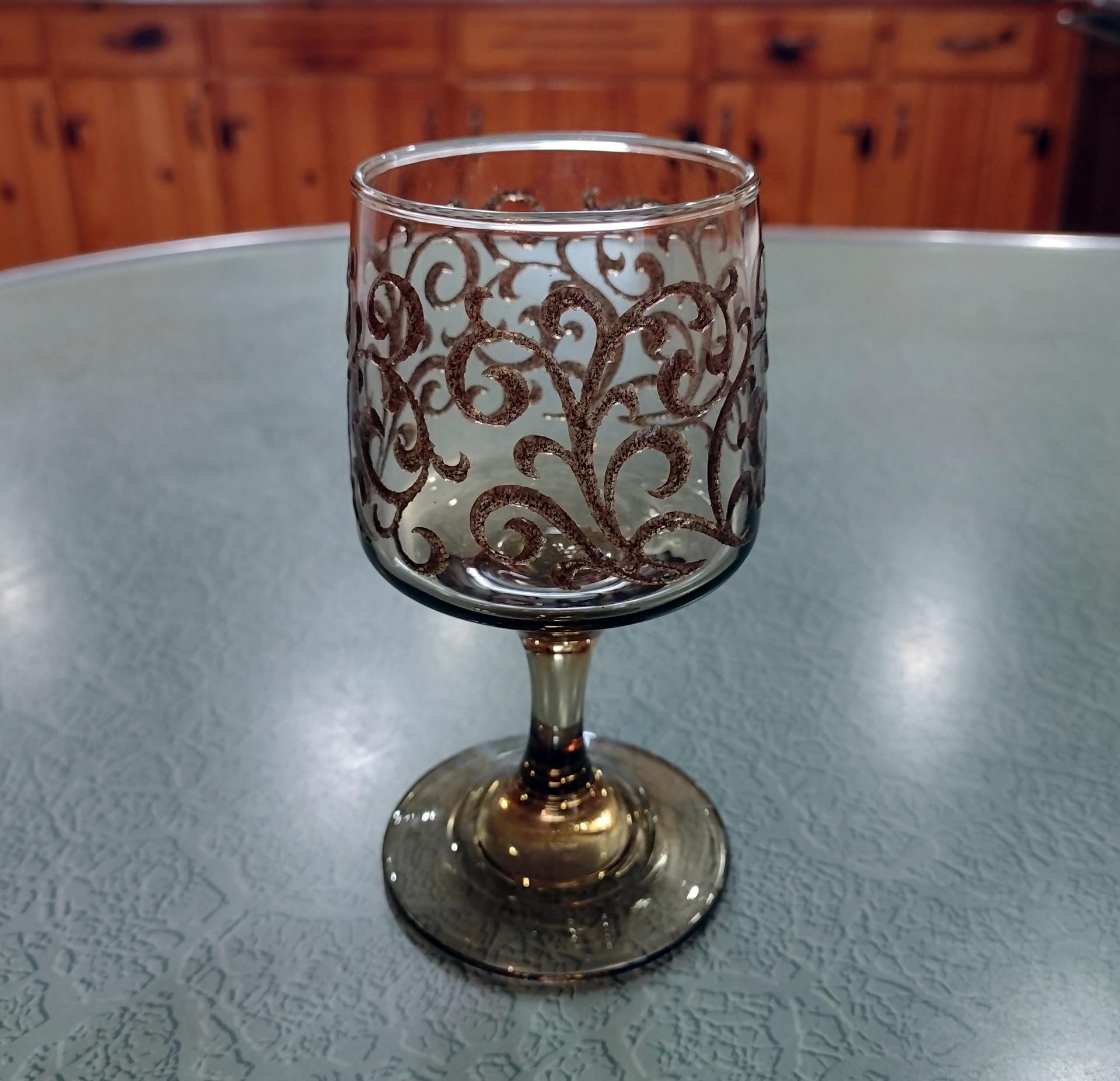 Vintage Libbey Prado Tawny Brown Scroll Wine Glasses, Set of Four