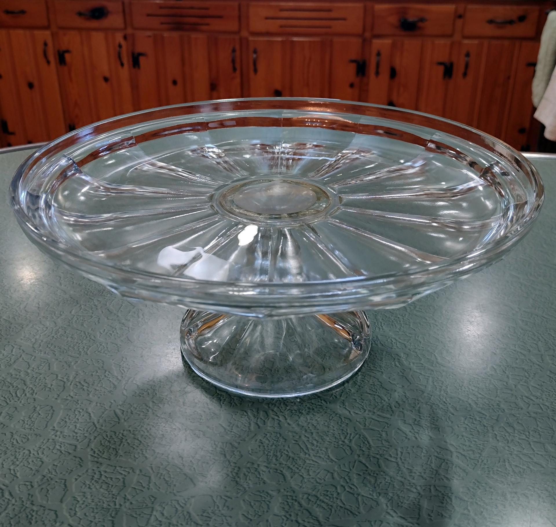 Vintage Pressed Glass 11 Inch Pedestal Cake Stand, Pastry Stand, Cupcake Plate