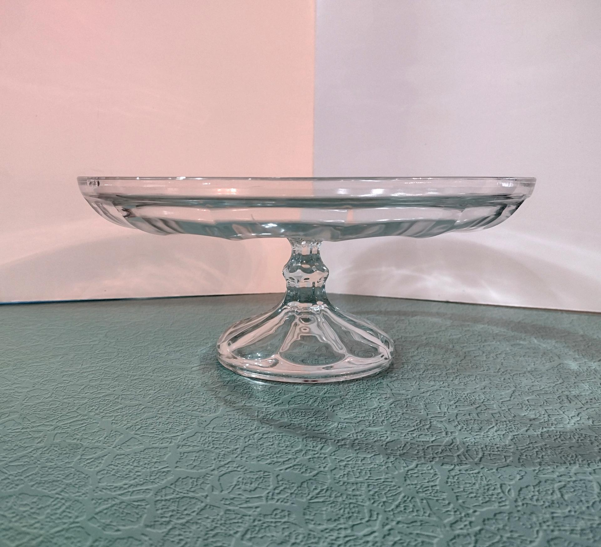 Vintage Pressed Glass 11 Inch Pedestal Cake Stand, Pastry Stand, Cupcake Plate