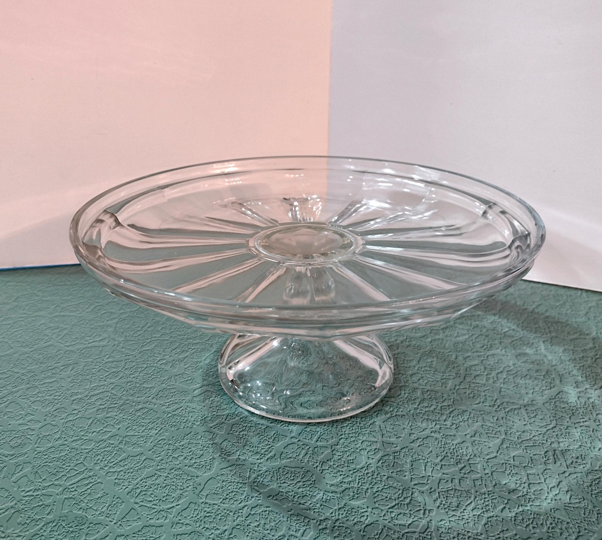 Vintage Pressed Glass 11 Inch Pedestal Cake Stand, Pastry Stand, Cupcake Plate