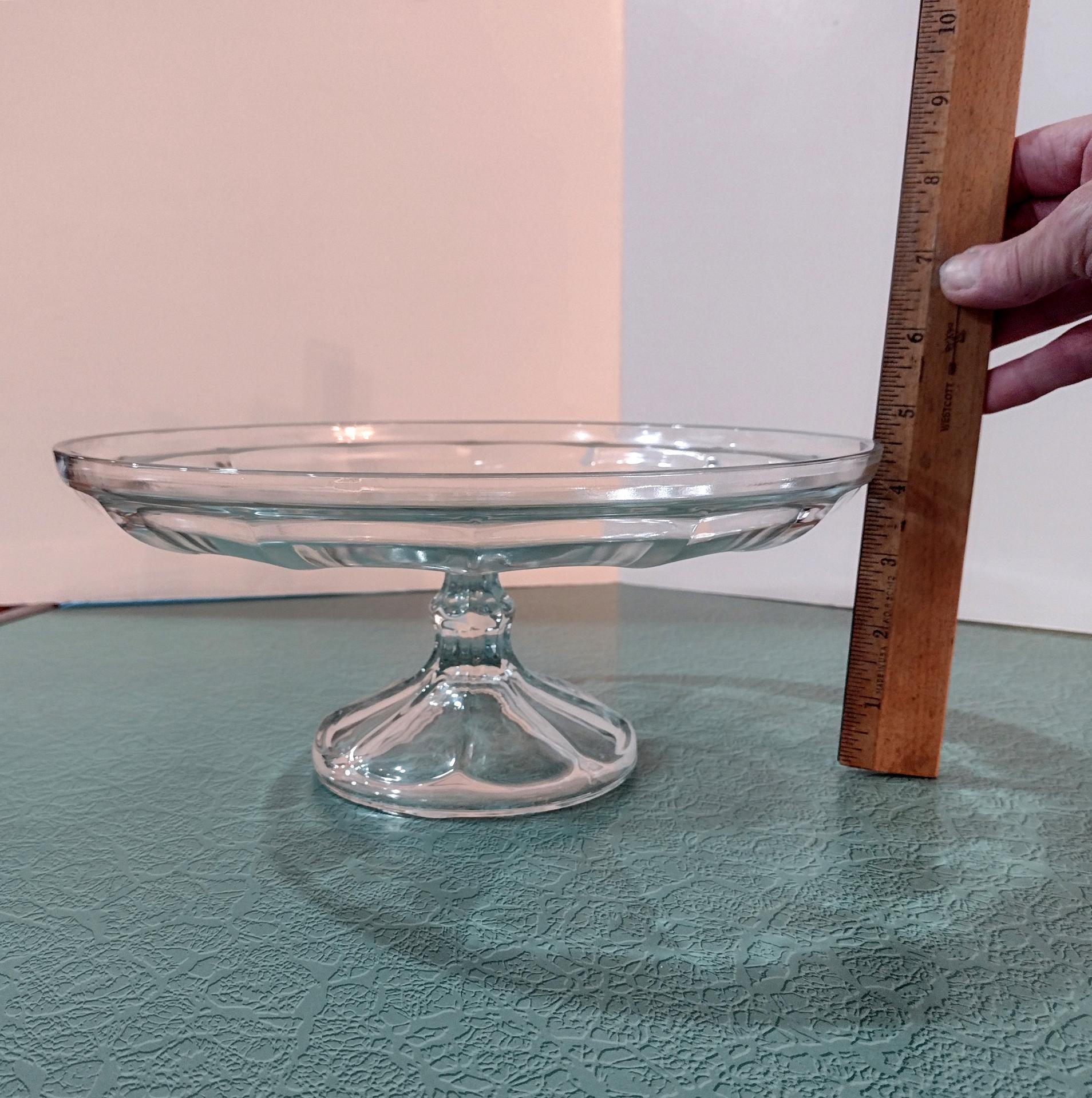 Vintage Pressed Glass 11 Inch Pedestal Cake Stand, Pastry Stand, Cupcake Plate