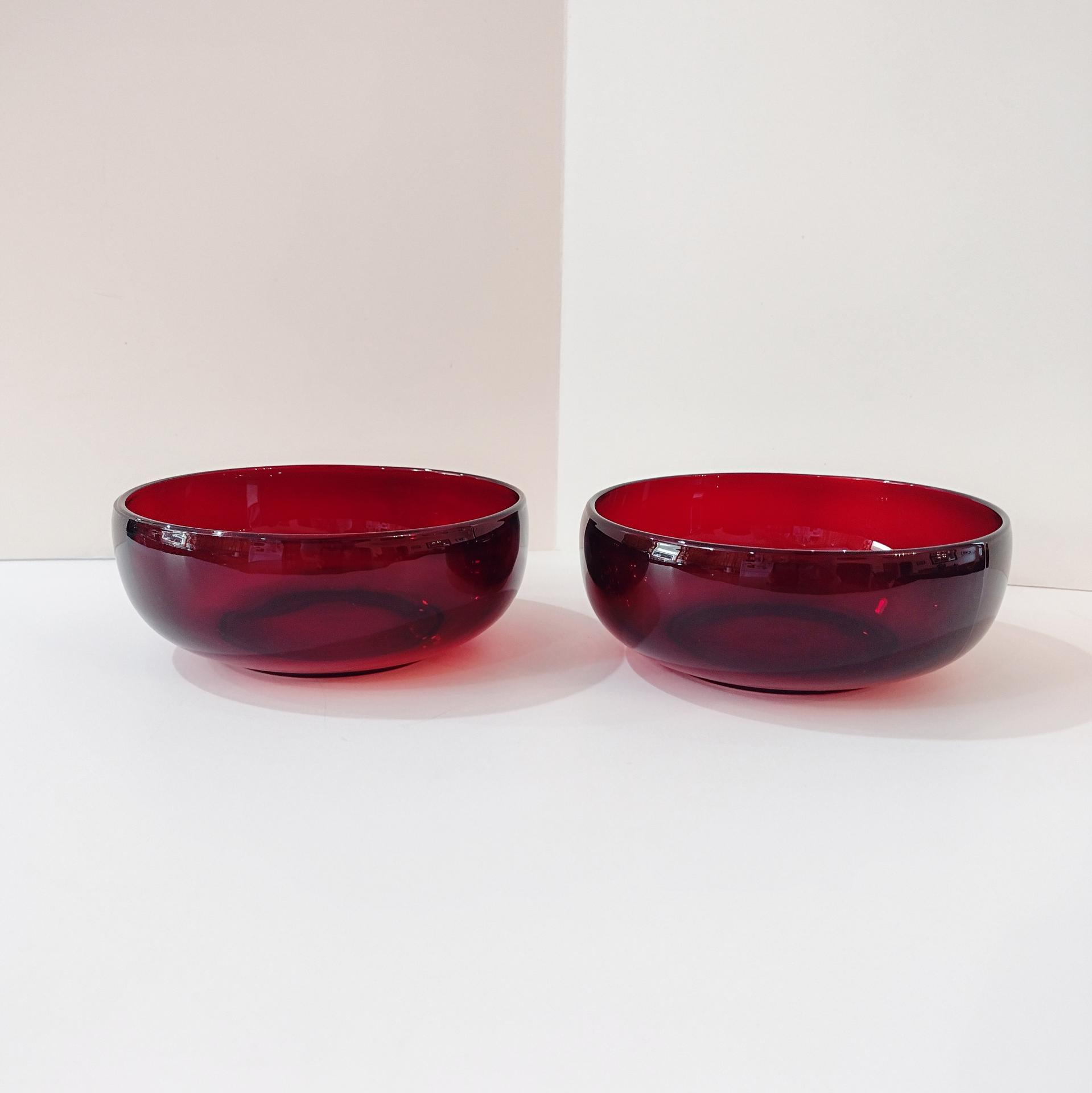 Vintage Luminarc Simplicity Ruby Red Glass 6 Inch Bowls, Set of Two