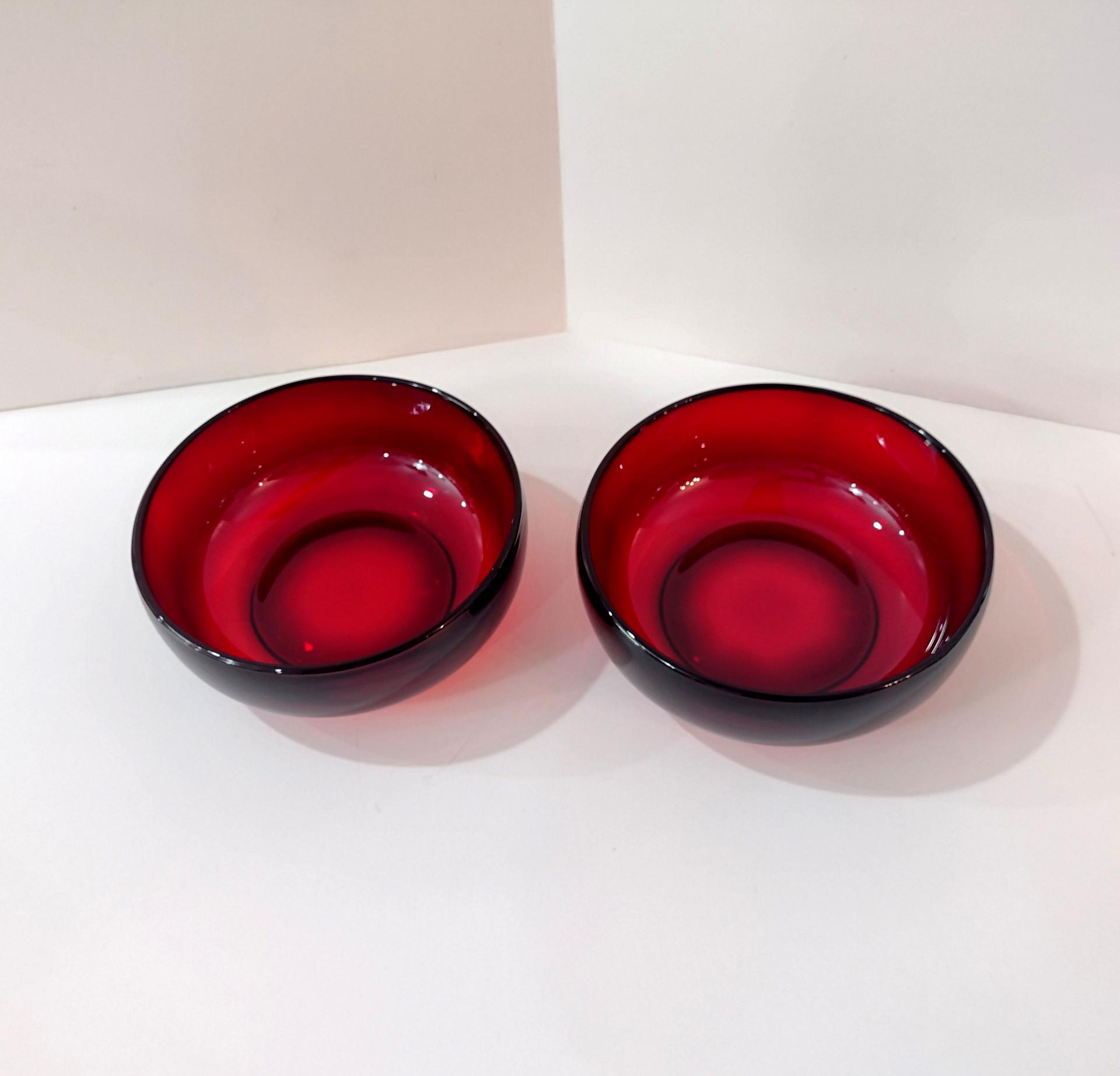 Vintage Luminarc Simplicity Ruby Red Glass 6 Inch Bowls, Set of Two