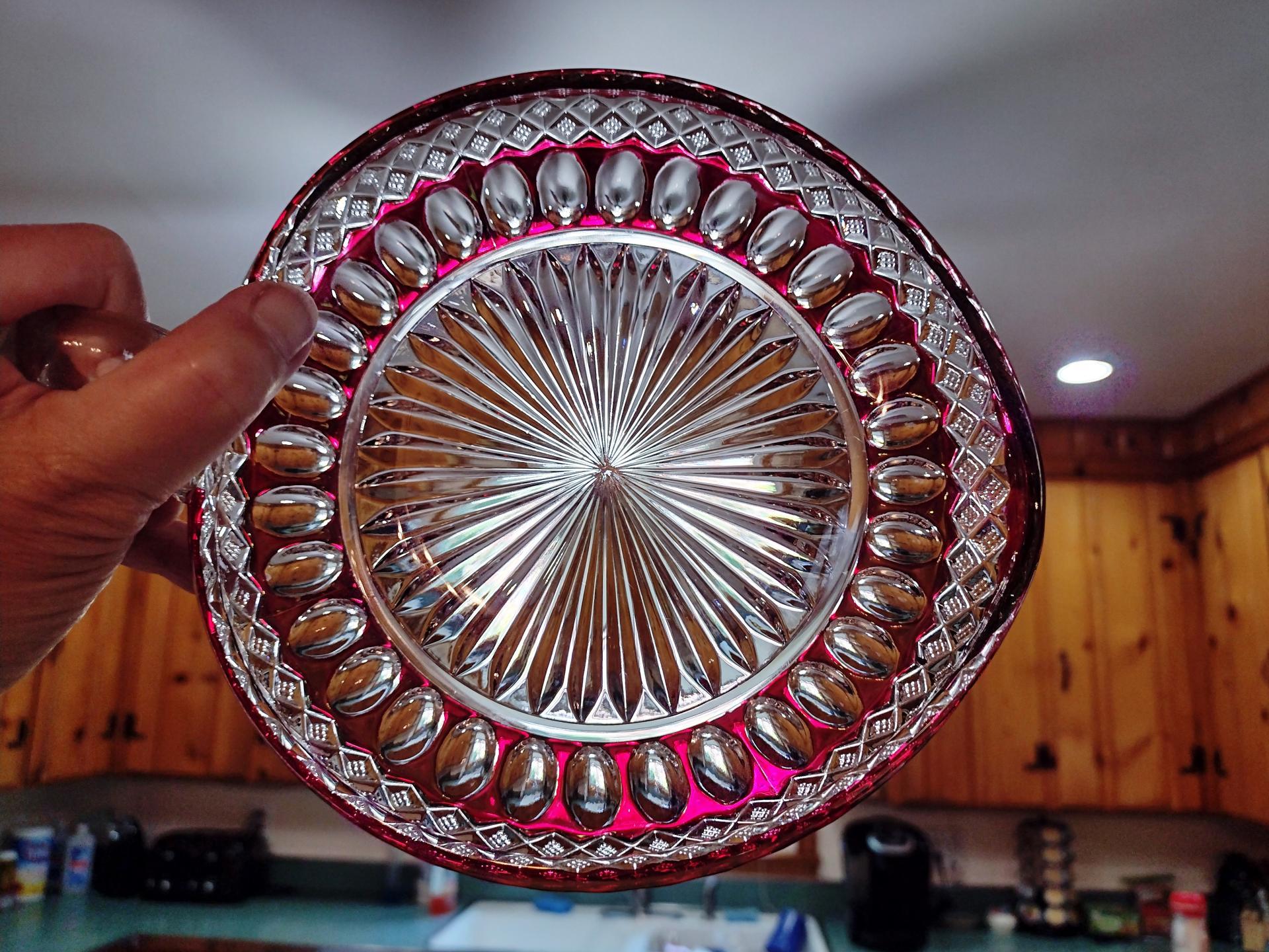 Vintage Westmoreland Waterford Ruby Red Flash Glass Thumbprint Candy Nut Serving Dish with Handle