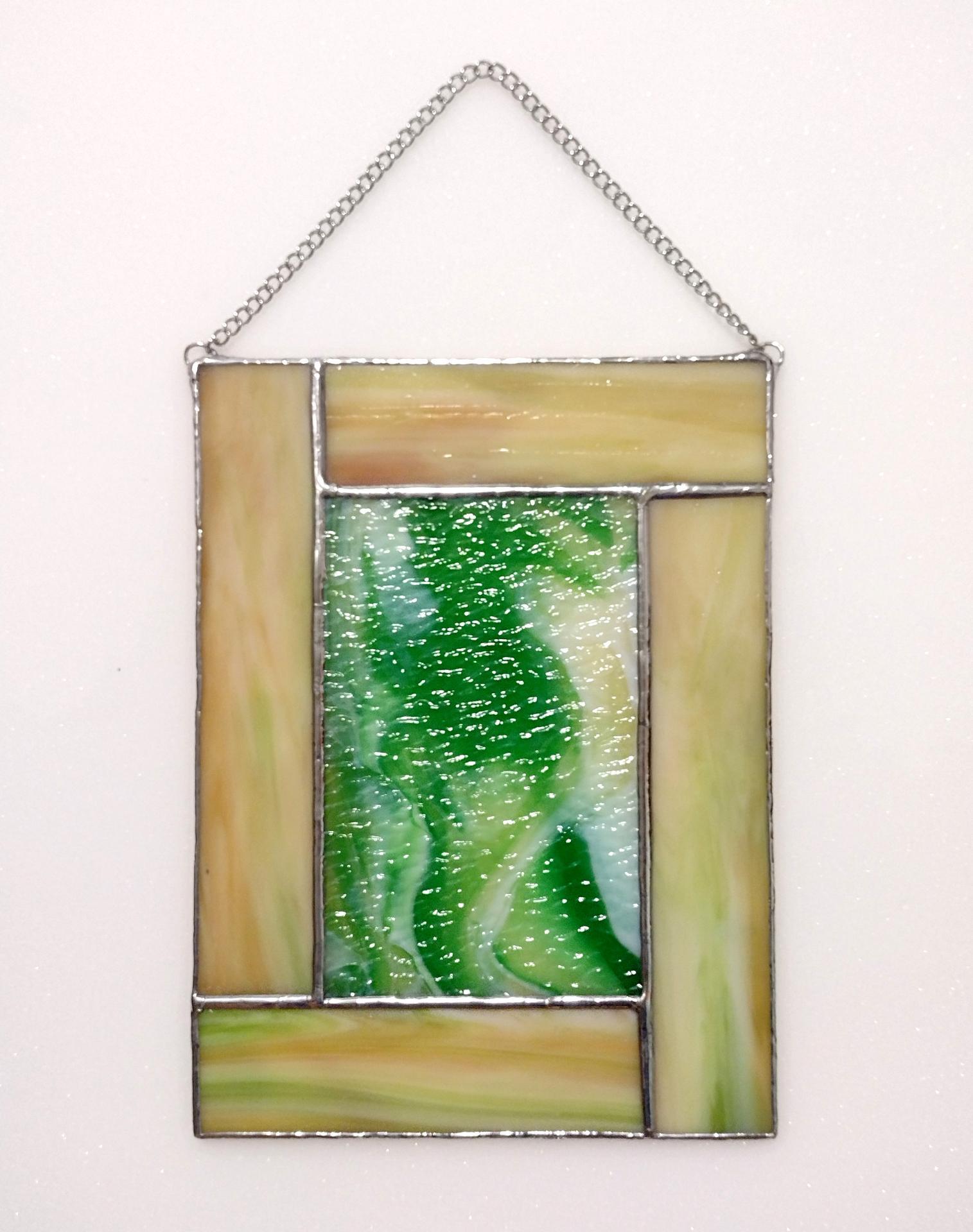 Stained Glass Window Panel Suncatcher, Abstract Green Sea Horse