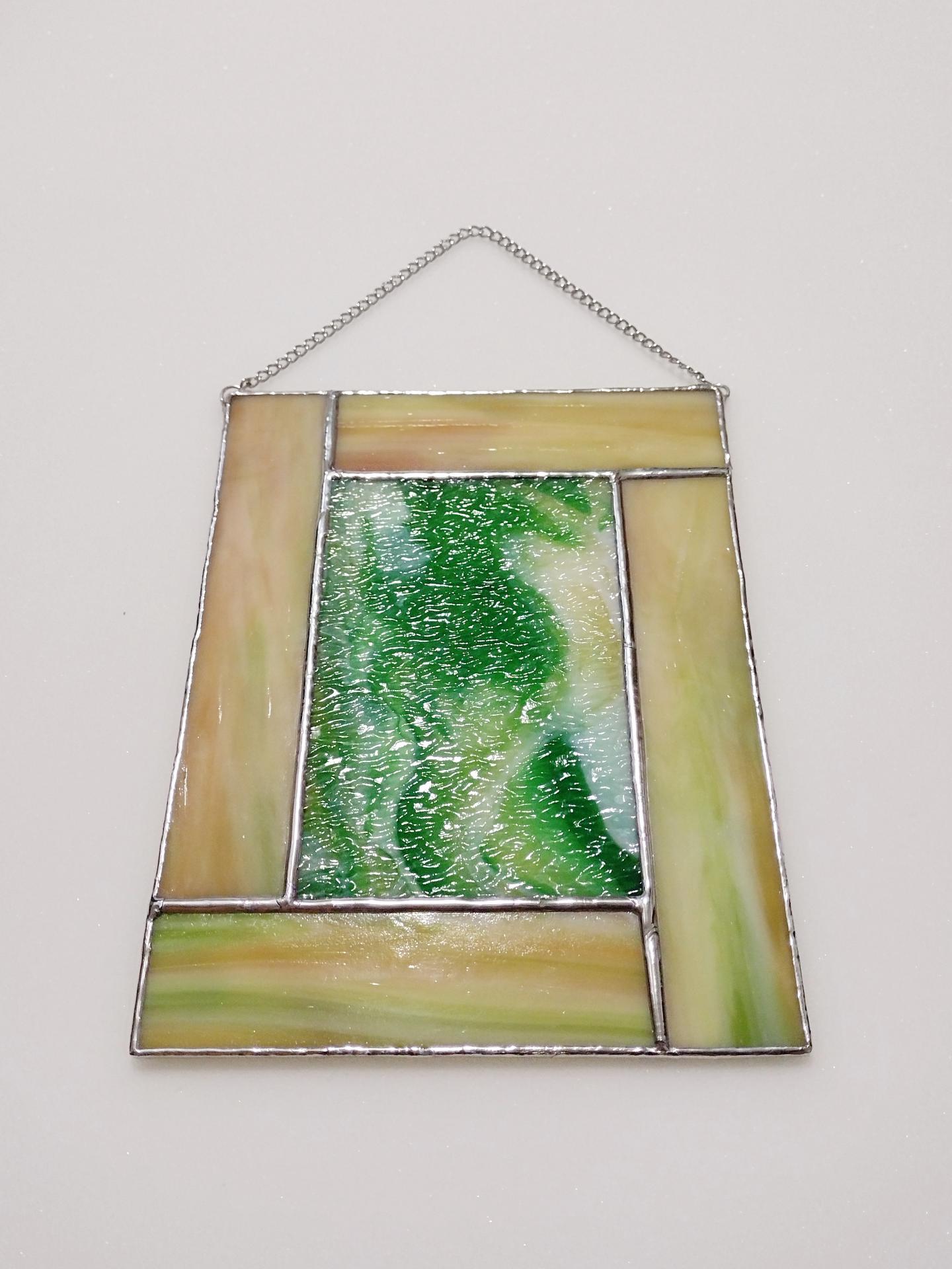 Stained Glass Window Panel Suncatcher, Abstract Green Sea Horse