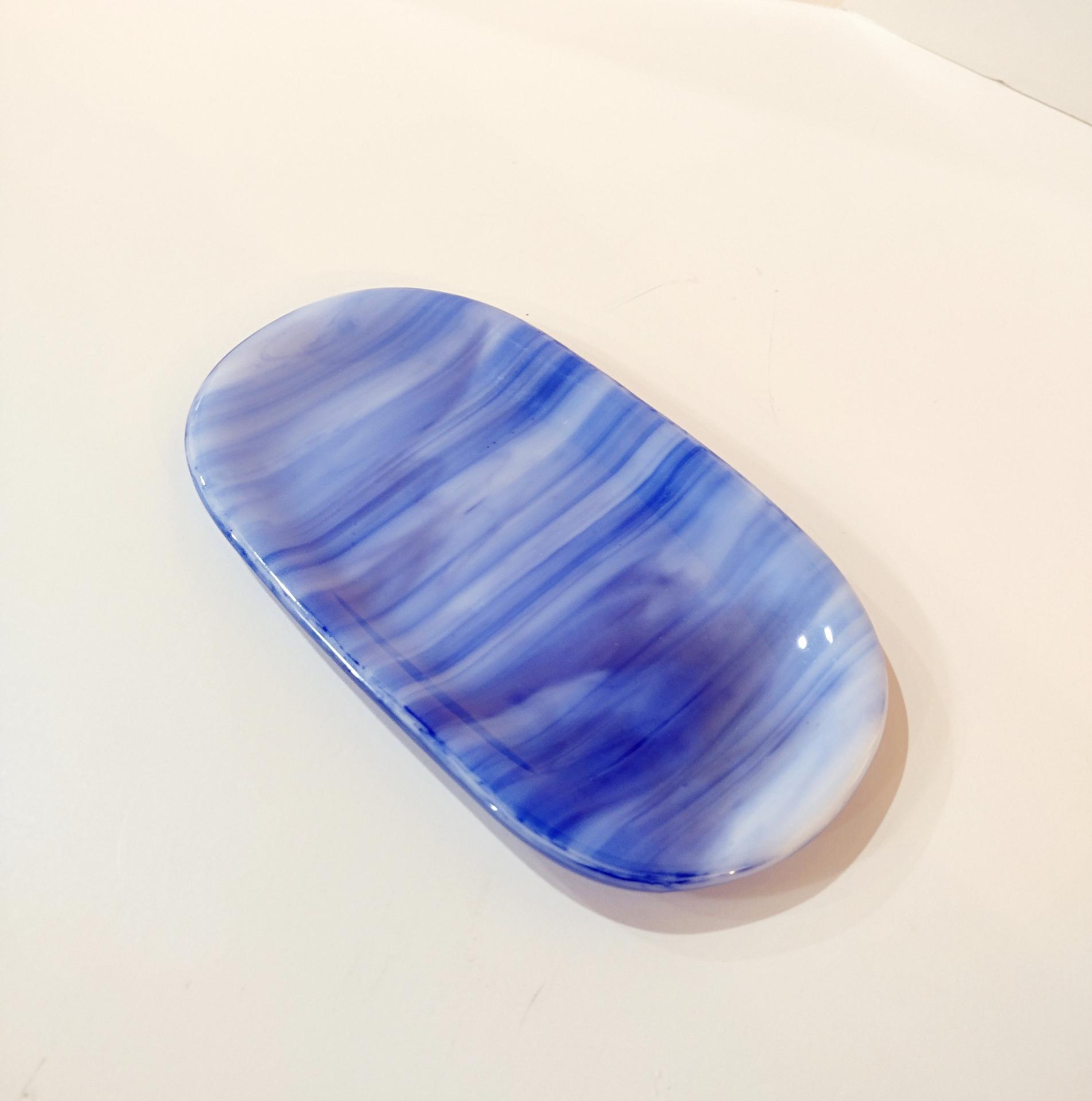 Blue Fused Glass Dish, Soap Dish, Sponge Holder, Trinket Dish