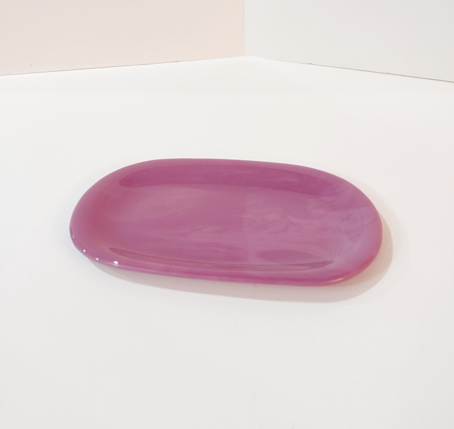 Mauve Pink Fused Glass Dish, Sponge Holder, Soap Dish, Trinket Dish, Kitchen Bathroom Decor