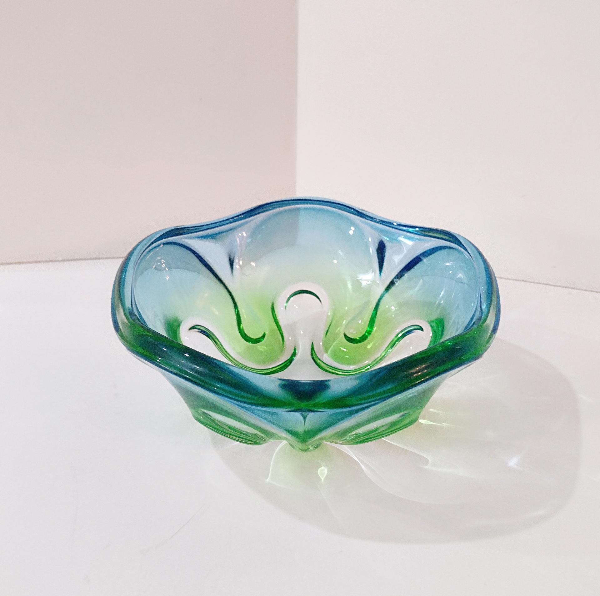 Vintage Mikasa Royal Symphony Blue Green Art Glass 6 Inch Bowl