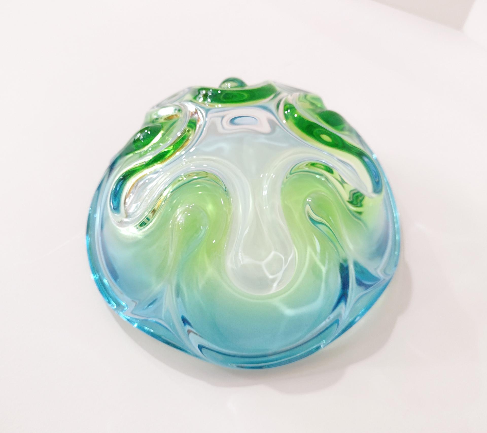 Vintage Mikasa Royal Symphony Blue Green Art Glass 6 Inch Bowl