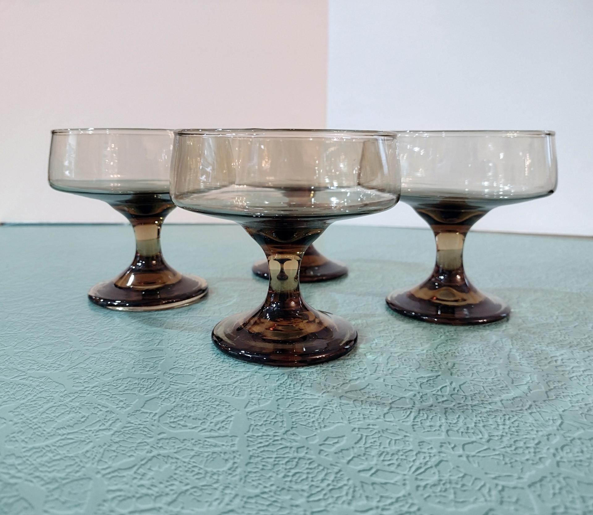 Vintage Libbey Tawny Accent Low Champagne Glasses, Dessert Coupes, Set of Four