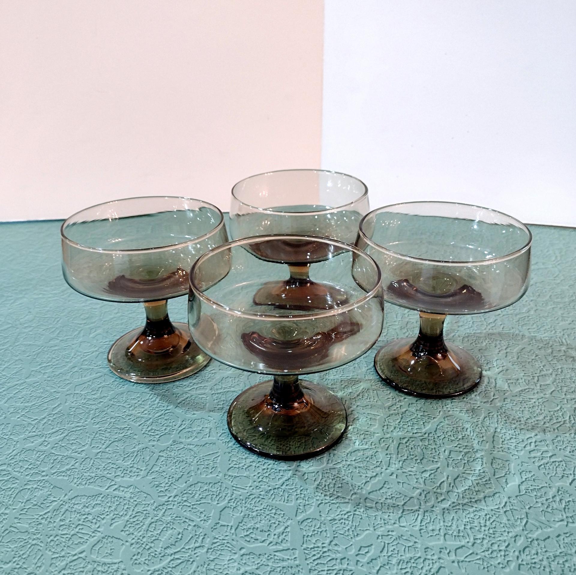 Vintage Libbey Tawny Accent Low Champagne Glasses, Dessert Coupes, Set of Four