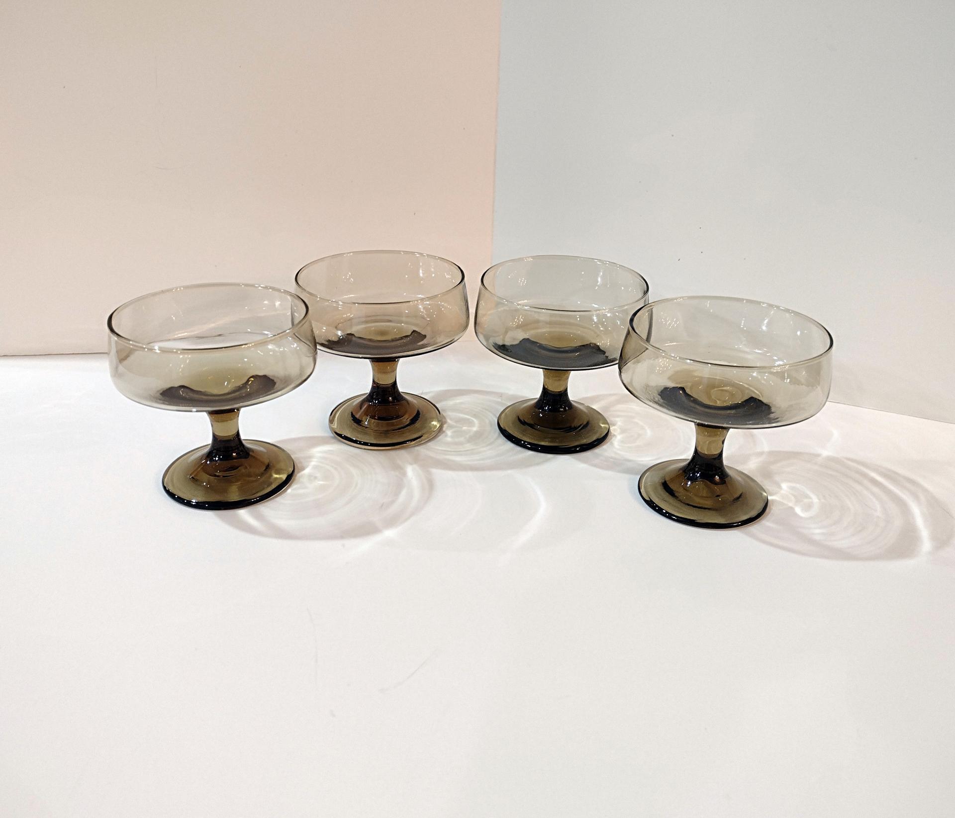 Vintage Libbey Tawny Accent Low Champagne Glasses, Dessert Coupes, Set of Four