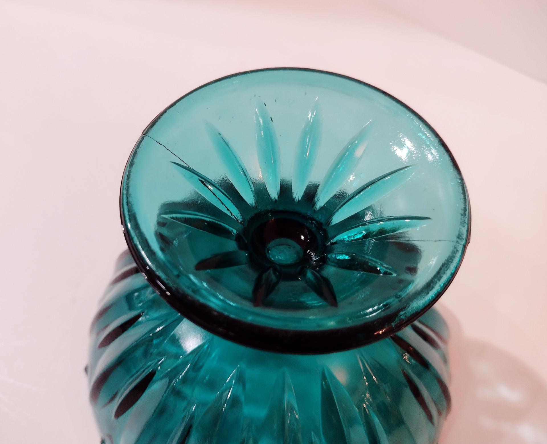 Vintage Teal Blue Pressed Glass Compote