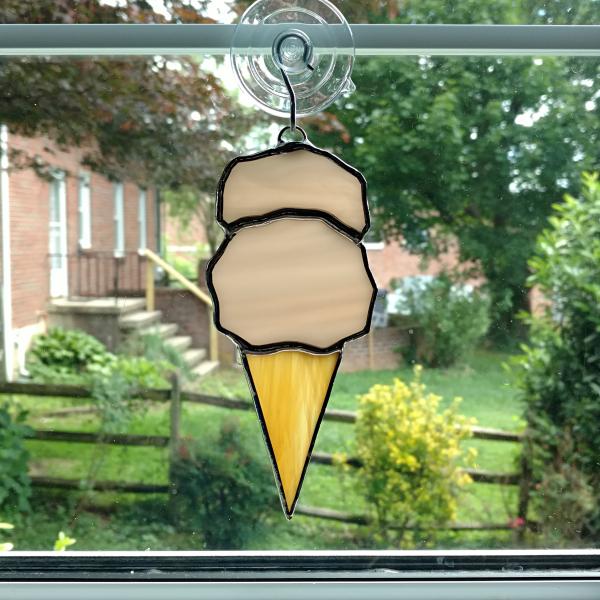 Ice Cream Cone Suncatcher, Stained Glass Ice Cream, Summer Decoration, Ice Cream Ornament, French Vanilla Icecream, Food Art, Party Favor