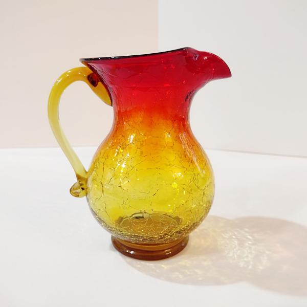 Vintage Amberina Crackle Glass Pitcher, Kanawha Crackle Glass Vase