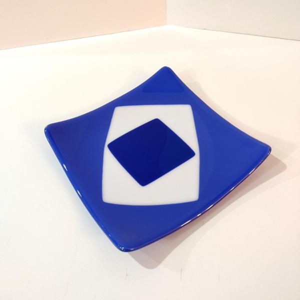 Blue Geometric Fused Glass Square Plate