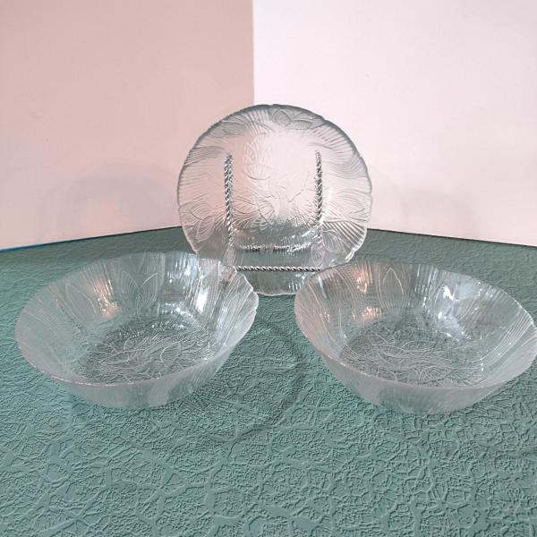 Vintage Arcoroc Canterbury Crocus Clear Glass Cereal Bowls, Set of 3