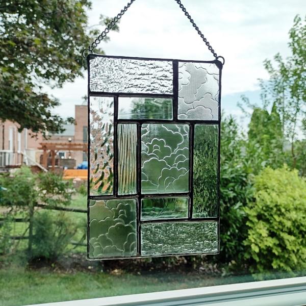 Clear Geometric Stained Glass Window Panel, Mondrian Stained Glass Suncatcher