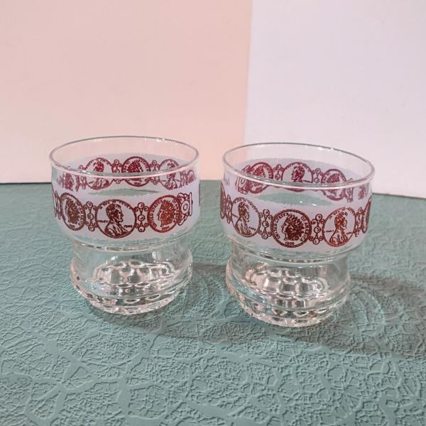 Vintage Indian Head Penny Low Ball Rocks Glasses, Set of Two, Vintage Whiskey Glasses