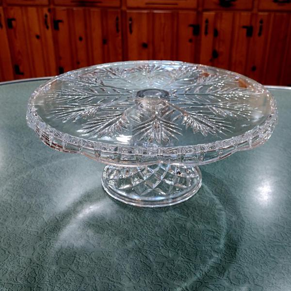 Vintage Lead Crystal Bohemian Czech 11 inch Pedestal Cake Stand, Crystal Cake Plate,  Pastry Stand, Cupcake Plate